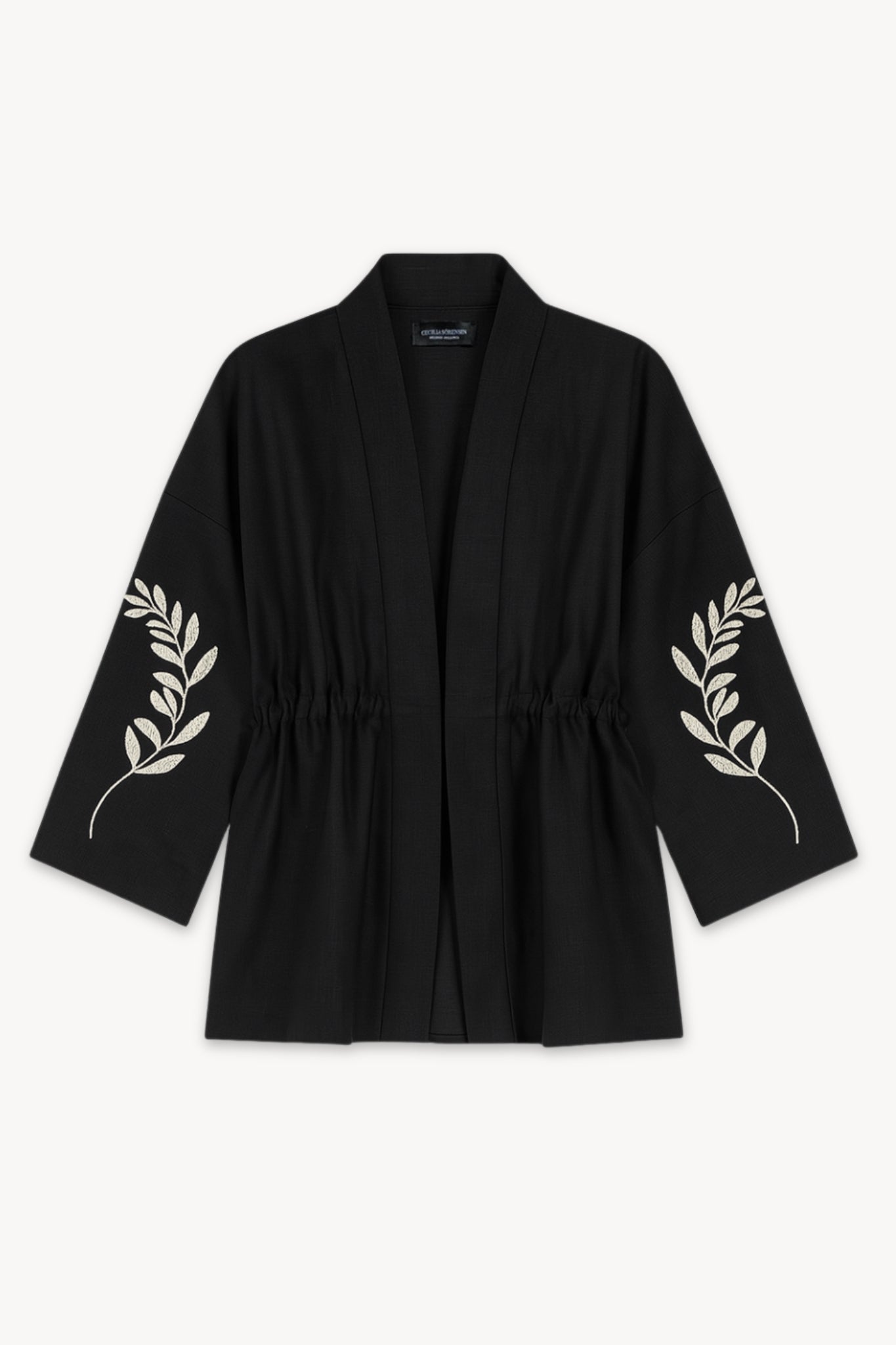 Nopal Jacket in Hand Embroidered Black Canvas Linen