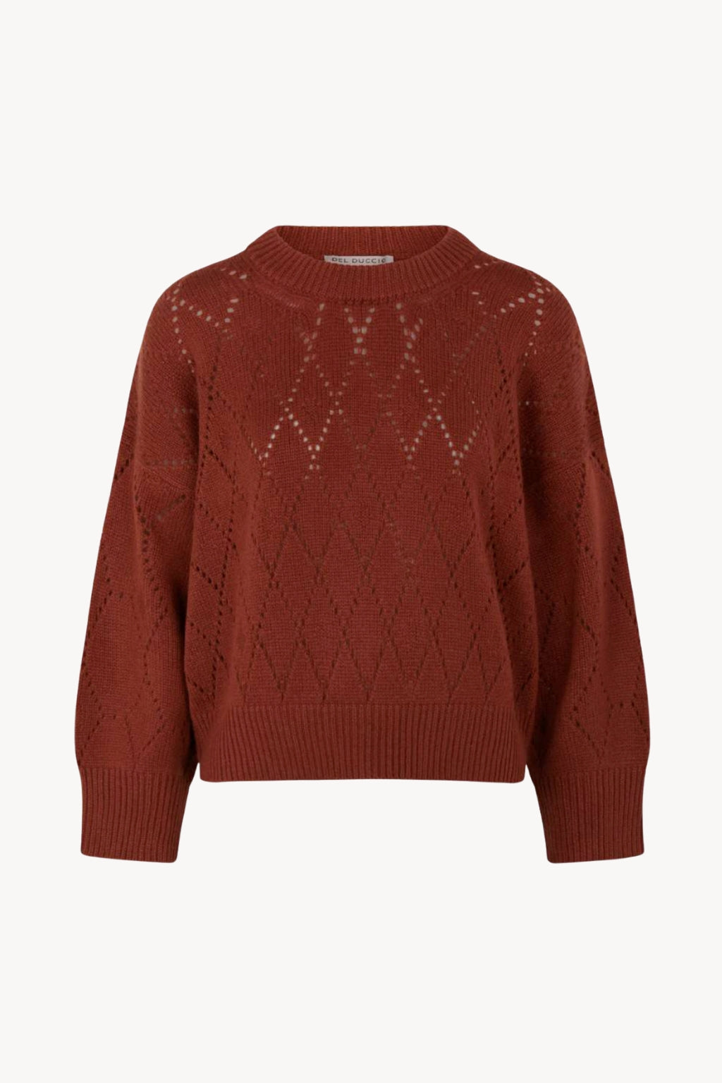 Open Knit Diamond Crewneck Sweater