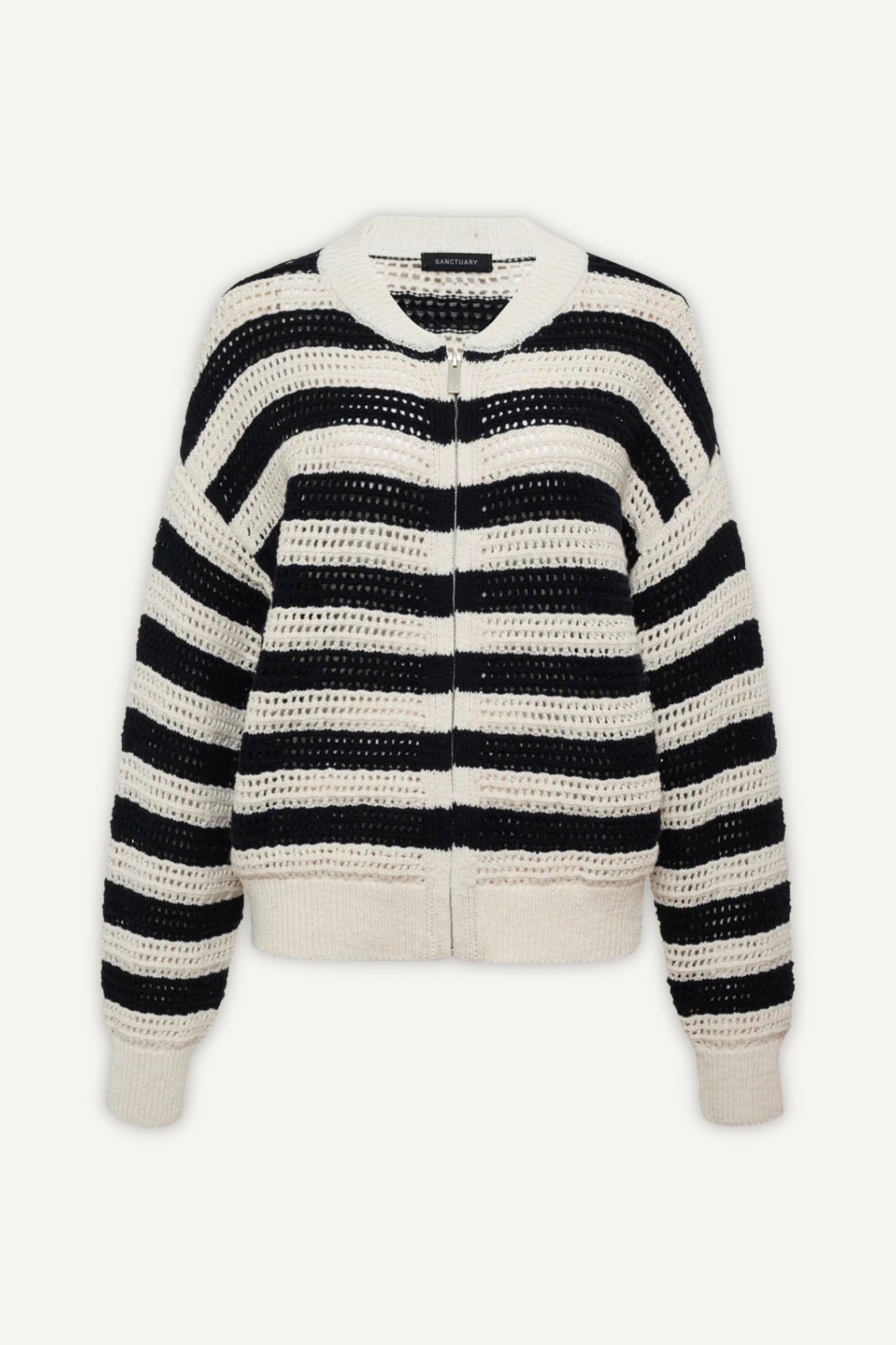 Open Knit Bomber Jacket Macrame