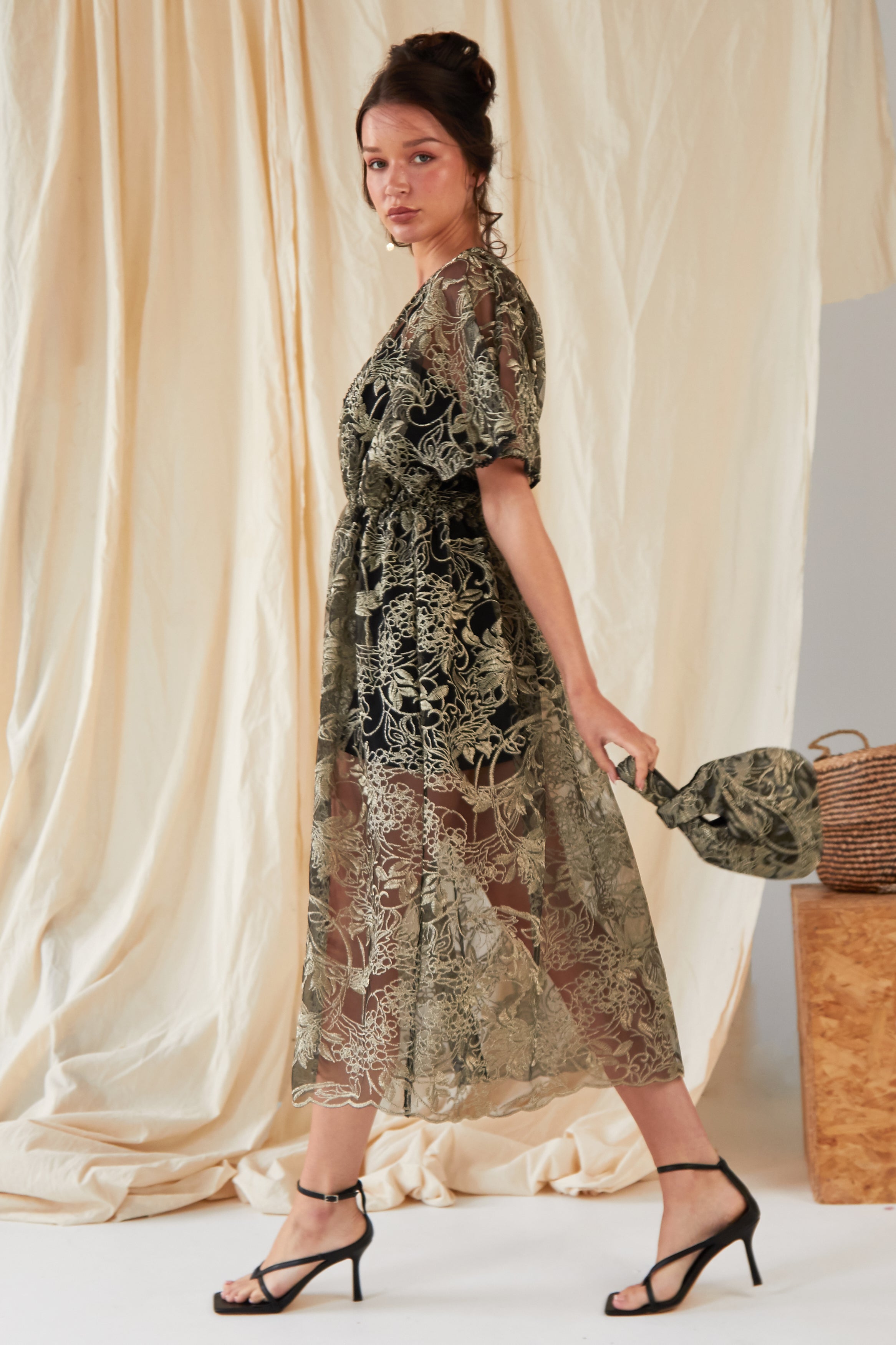 Golden & Black Italian Lace Pouch Bag-3