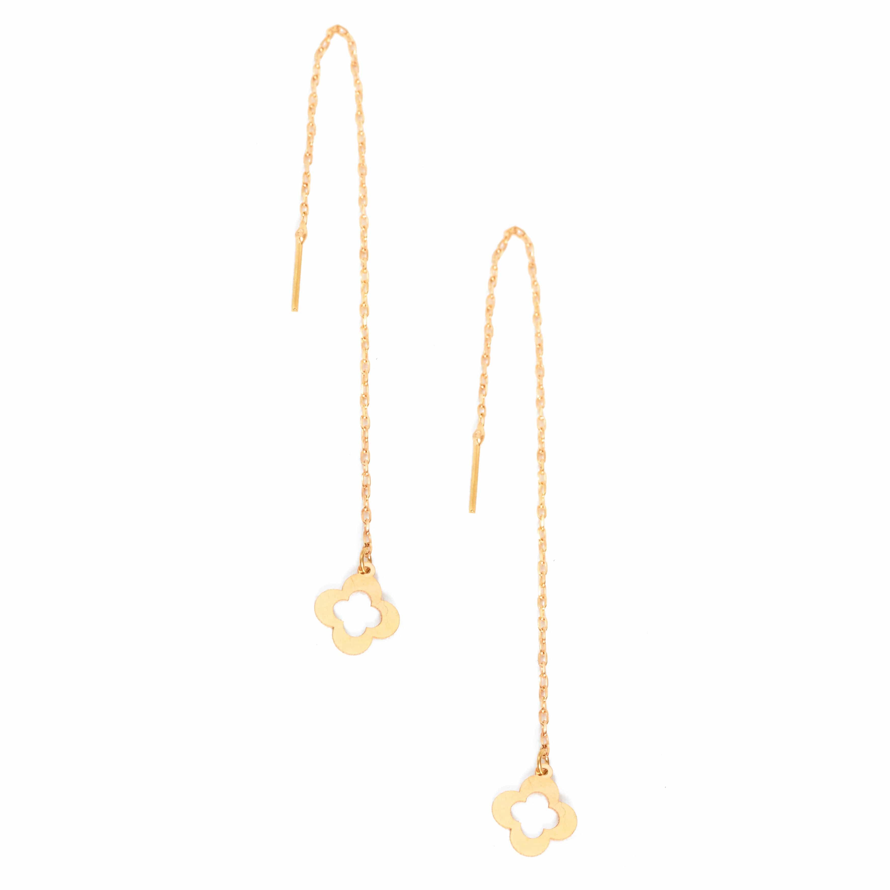 Clover Shape 18K Gold Threader Earrings