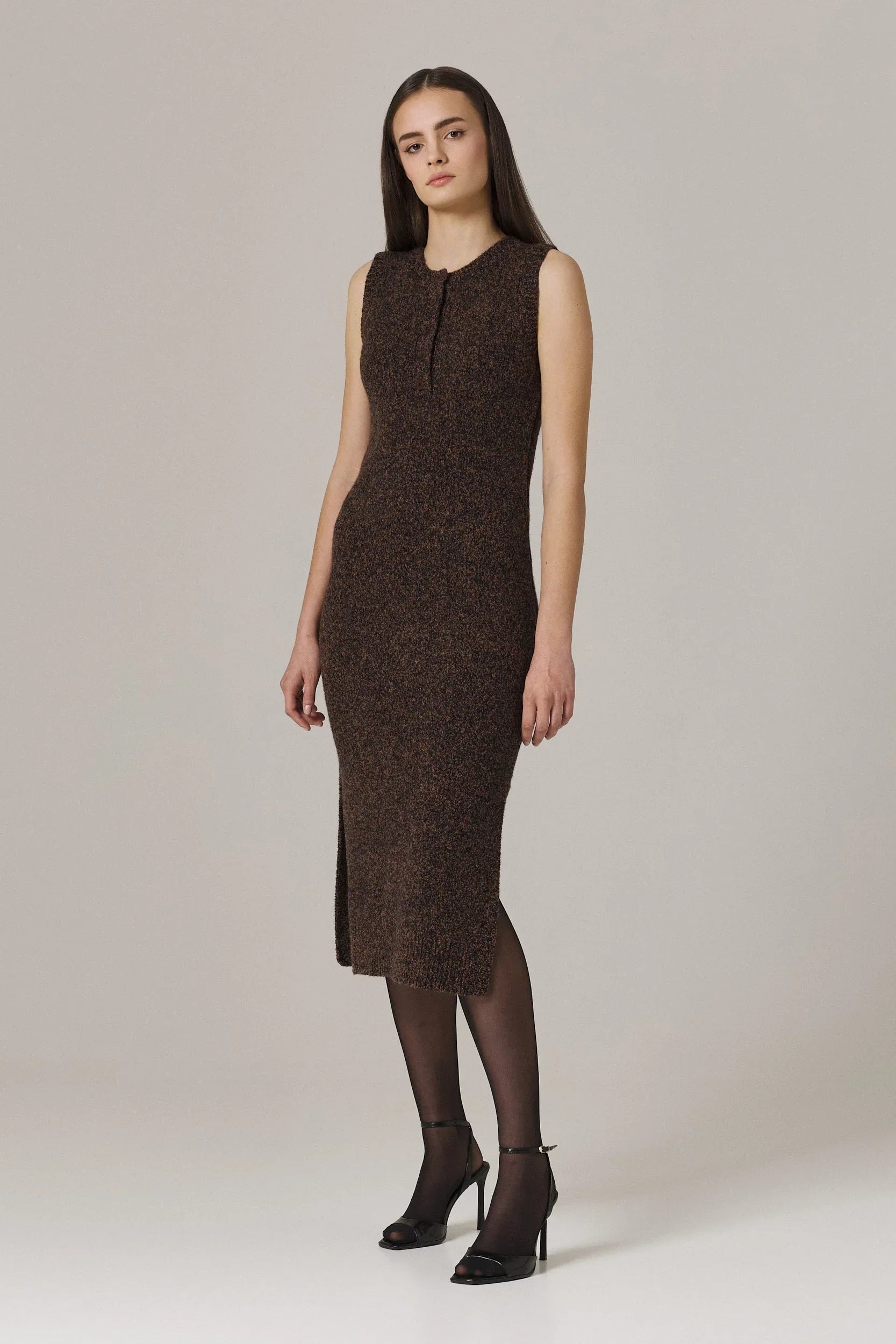 PATRICIA CASHMERE BOUCLE DRESS IN FRECKLED BROWN