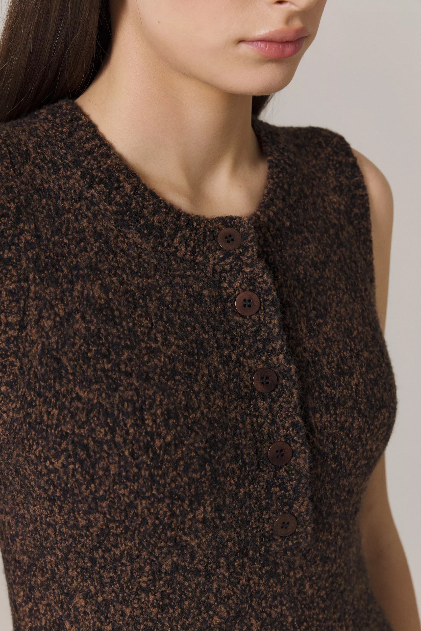 PATRICIA CASHMERE BOUCLE DRESS IN FRECKLED BROWN
