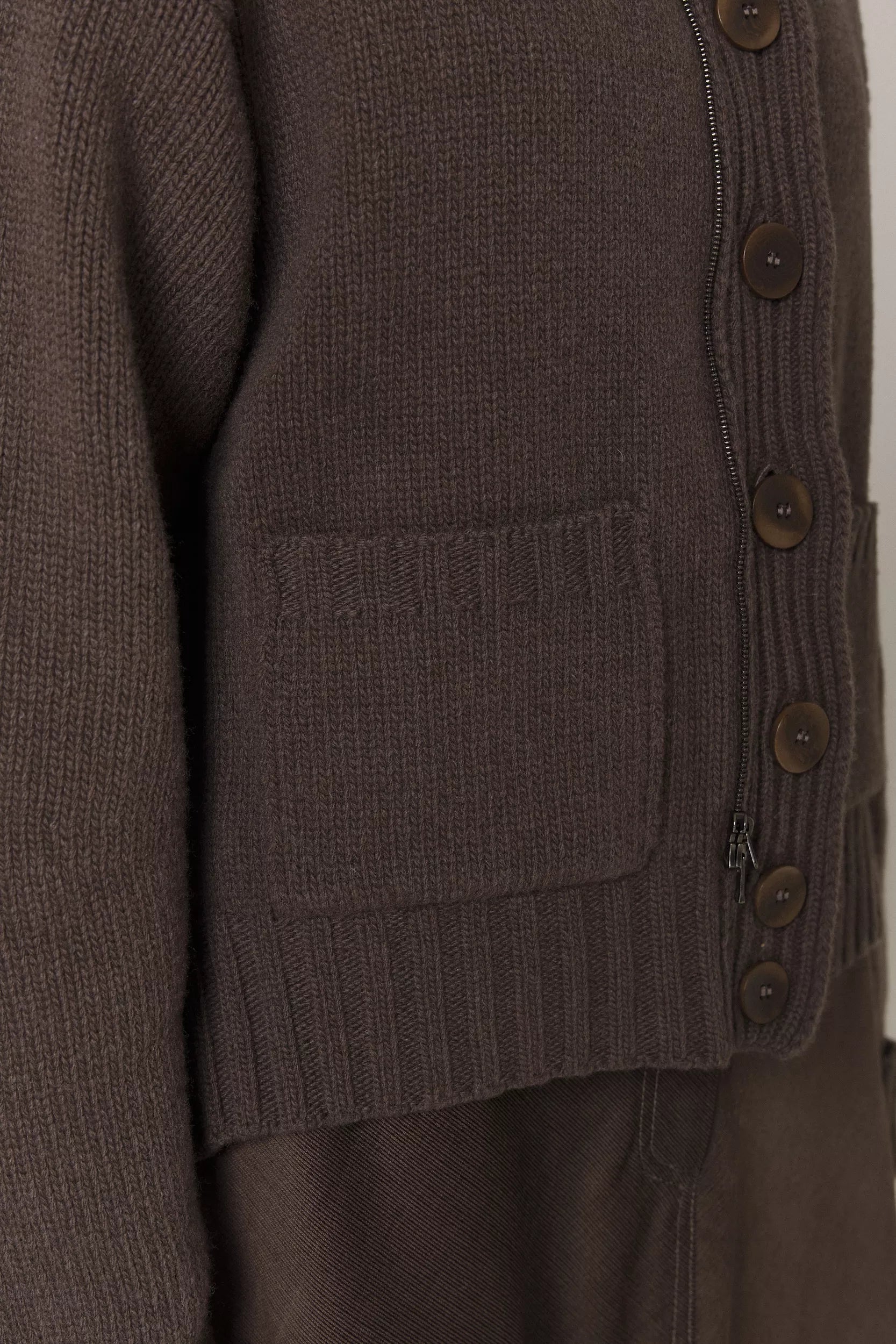 LOGAN CASHMERE BLEND CARDIGAN WITH DOWN FILLED CORDUROY VEST IN UMBER