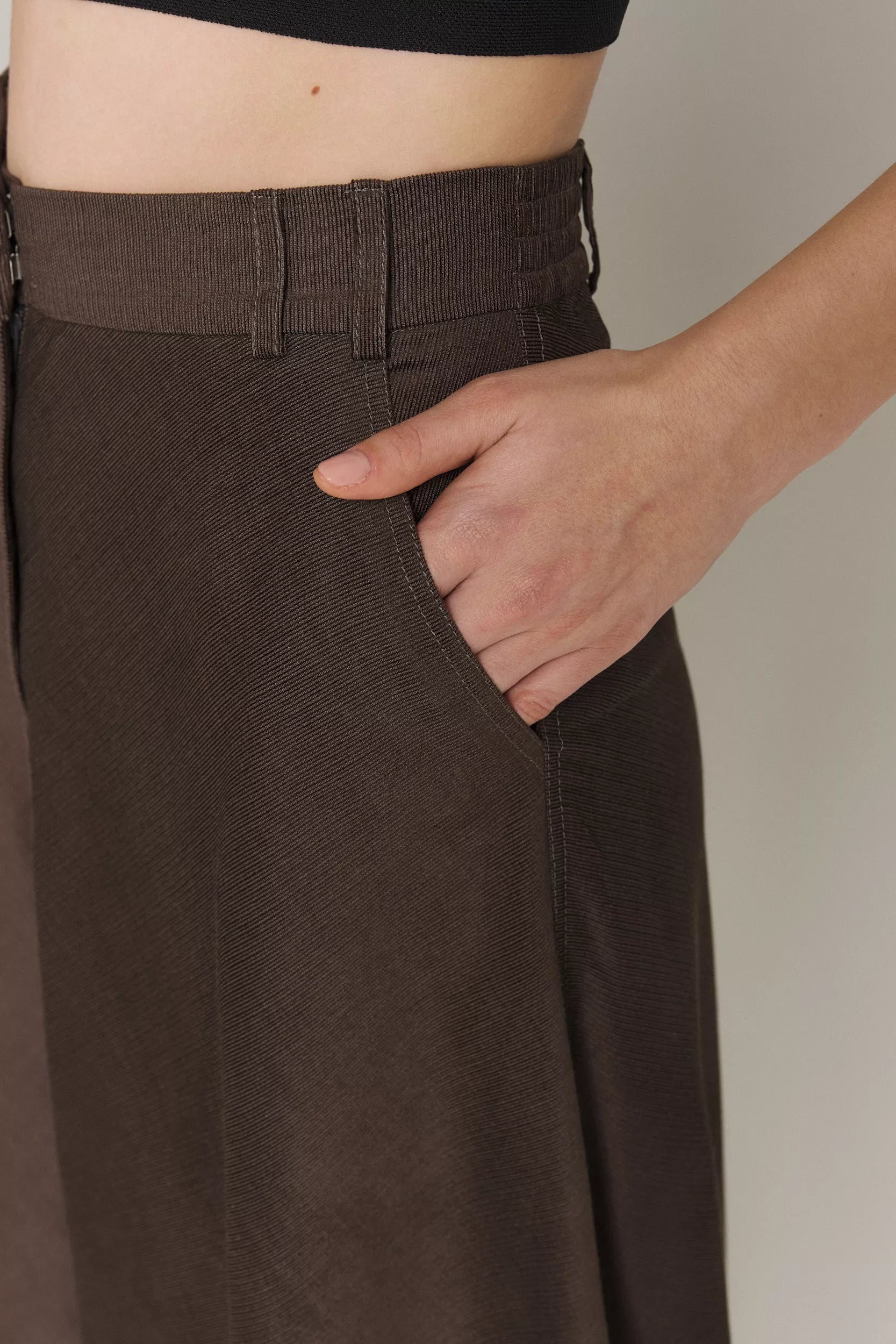 LUCIA FINE CORDUROY CIRCLE SKIRT IN UMBER