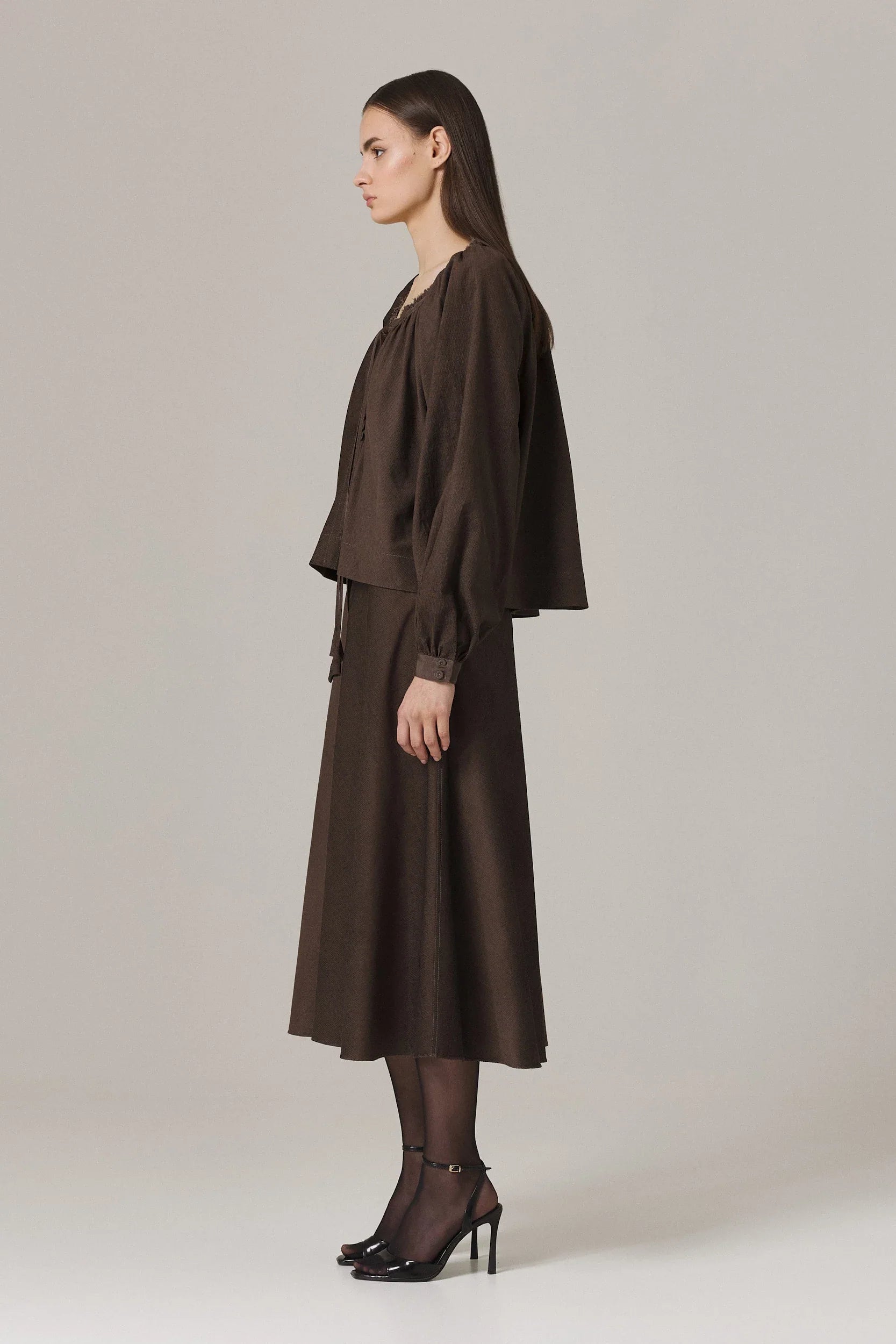 LUCIA FINE CORDUROY CIRCLE SKIRT IN UMBER