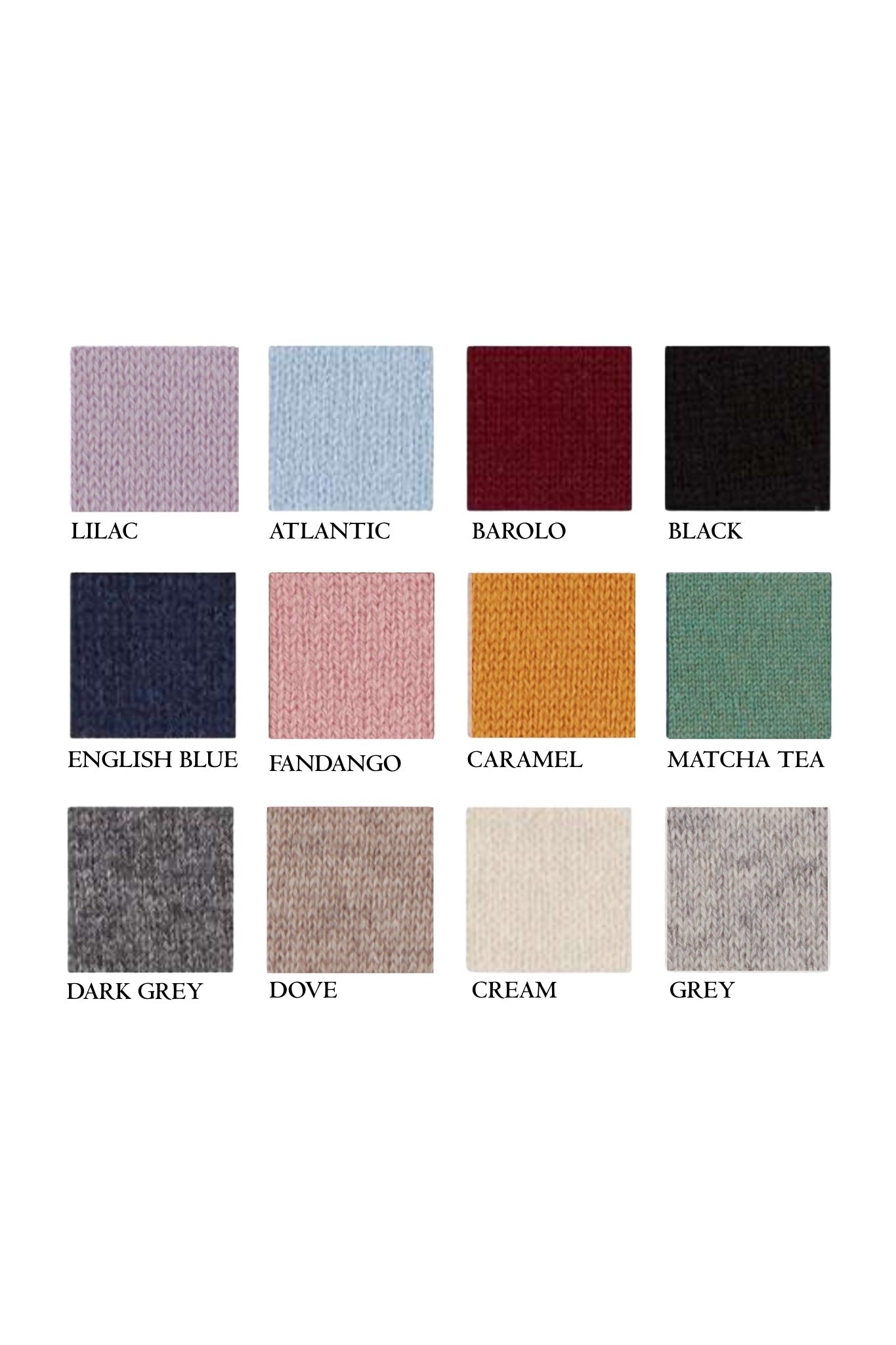 Color swatches labeled with names on a white background