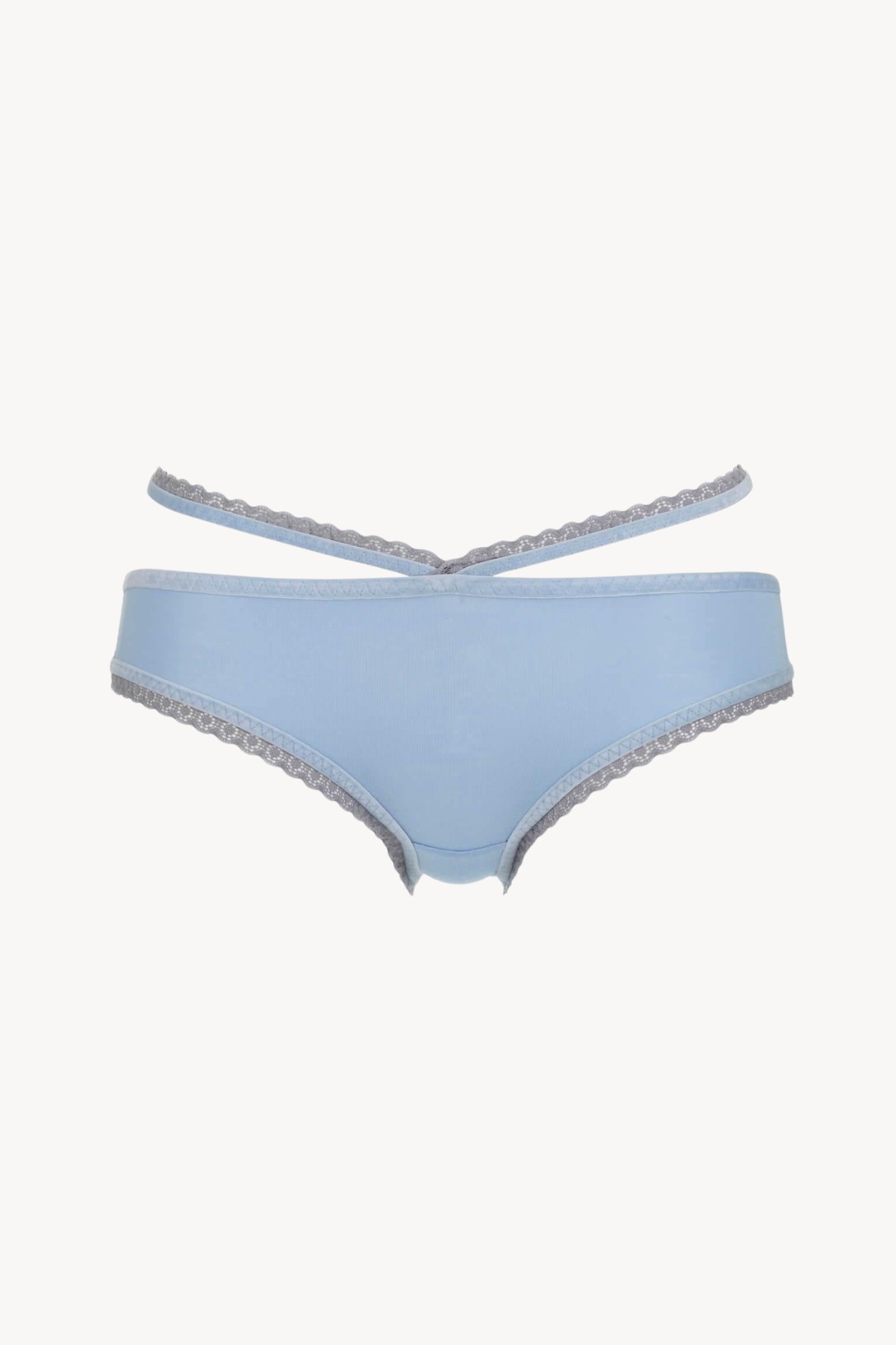 Light blue underwear with lace trim on a white background