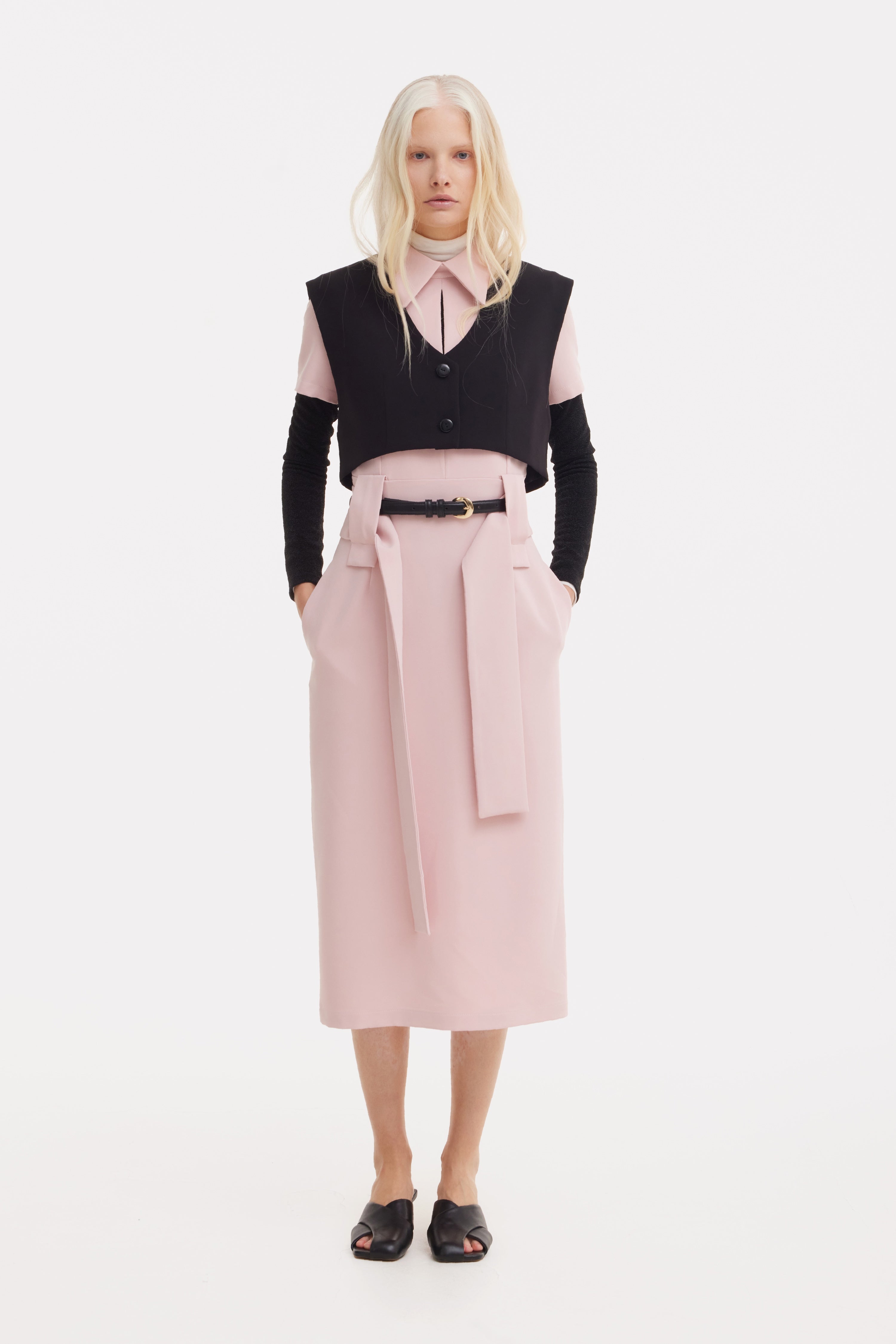 Short Sleeve Midi Dress With Belt | Blush Pink