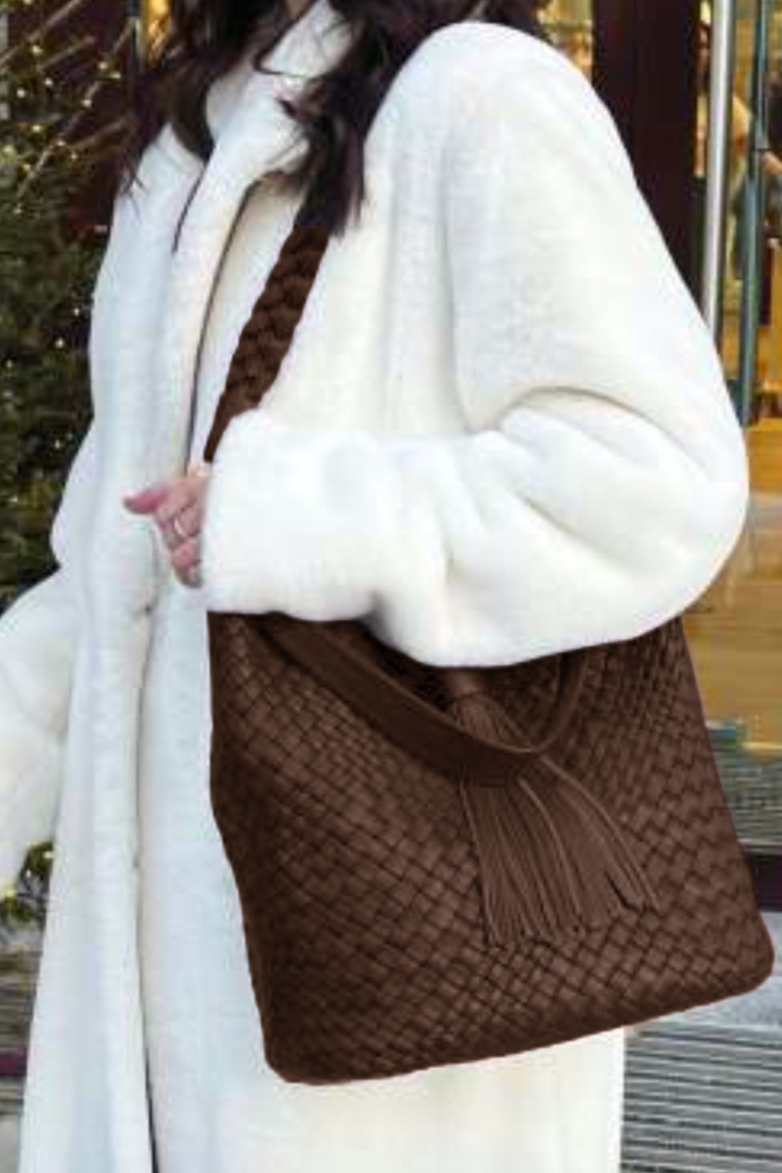 Woven Leather Shopper Bag with Tassel