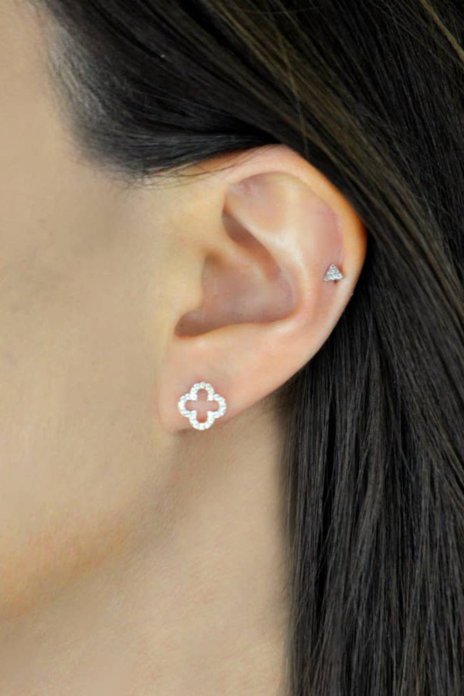 Small 10k Solid Gold CZ Clover Studs
