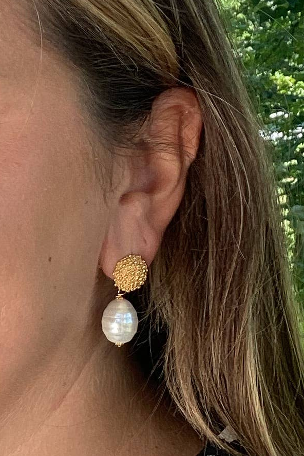 Corrine Gold Plated Baroque Pearl Dangle Earrings