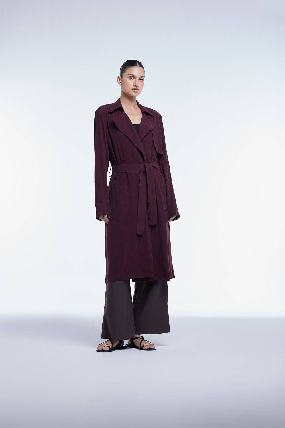 Flowy Lapel Trench Coat in Mulberry