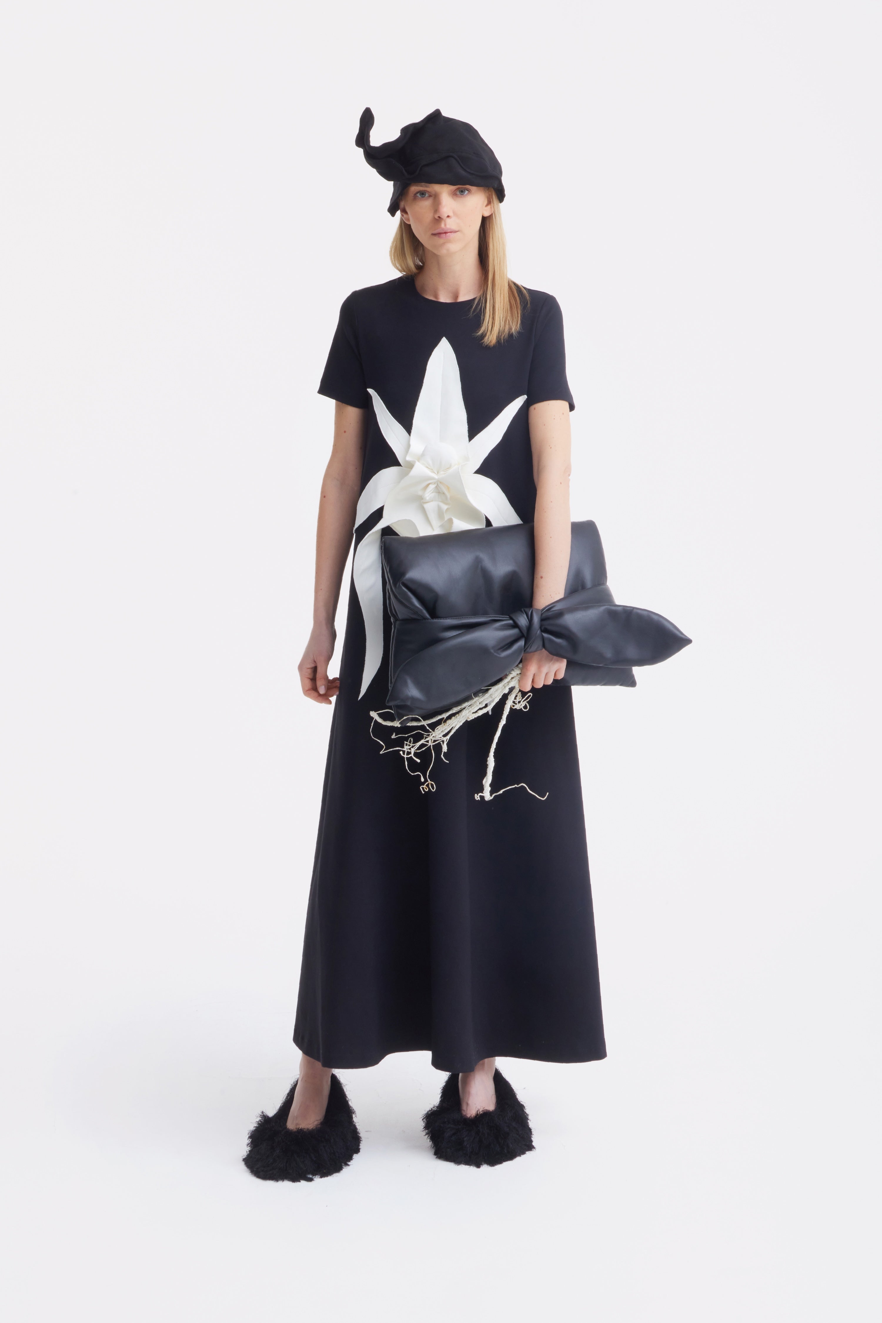 Ankle-Length Knit Dress With Flower Detail