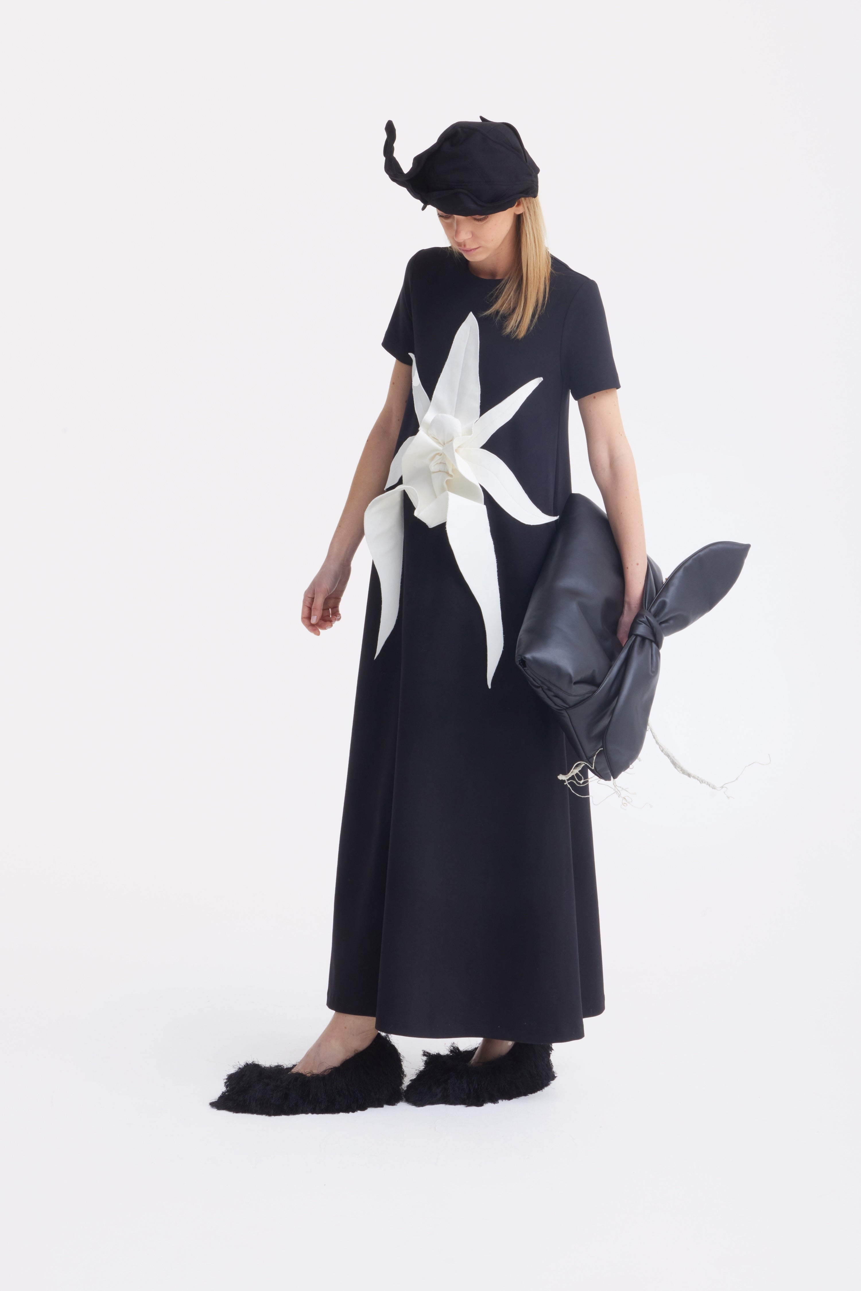 Ankle-Length Knit Dress With Flower Detail