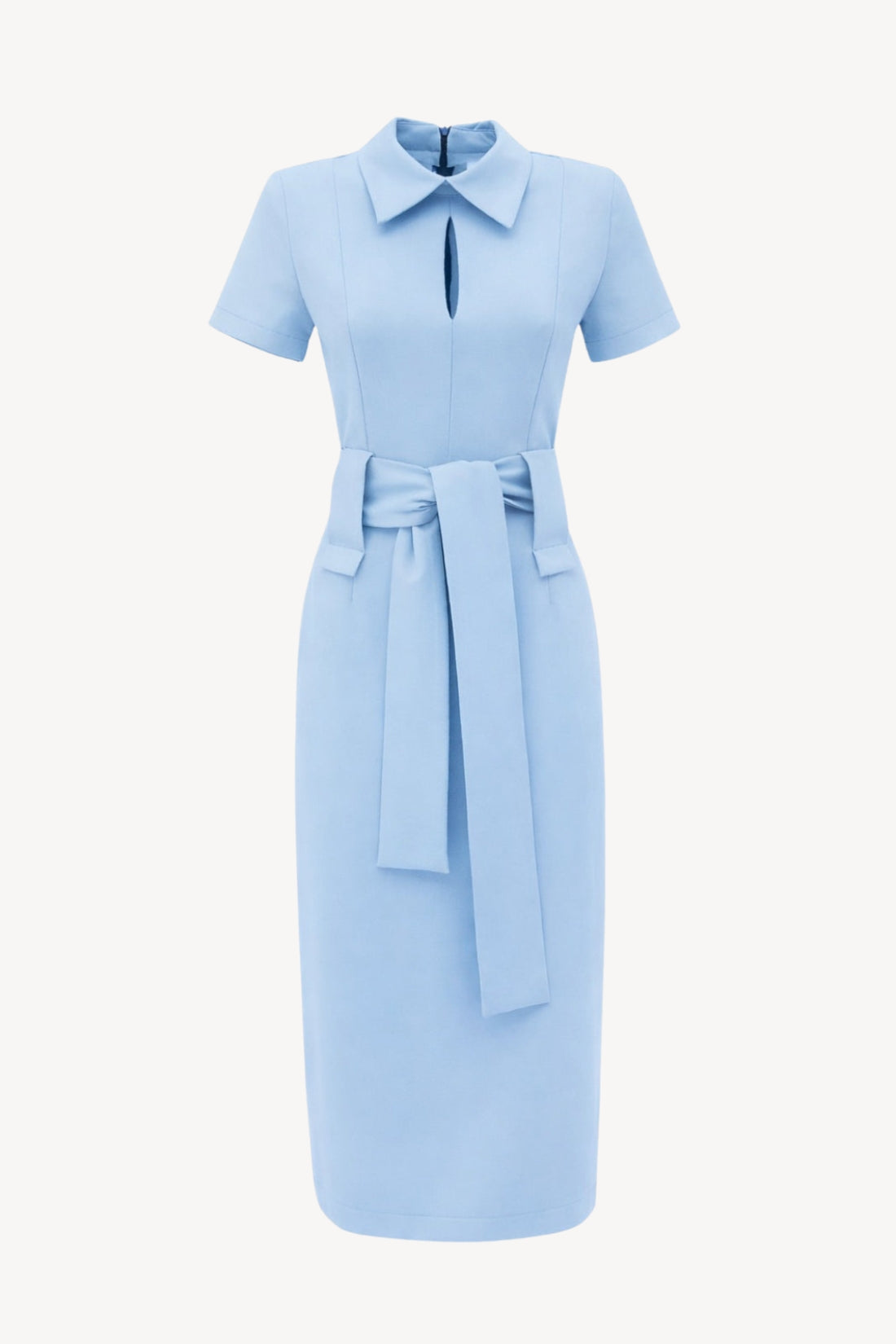 Short Sleeve Midi Dress With Belt | Light Blue