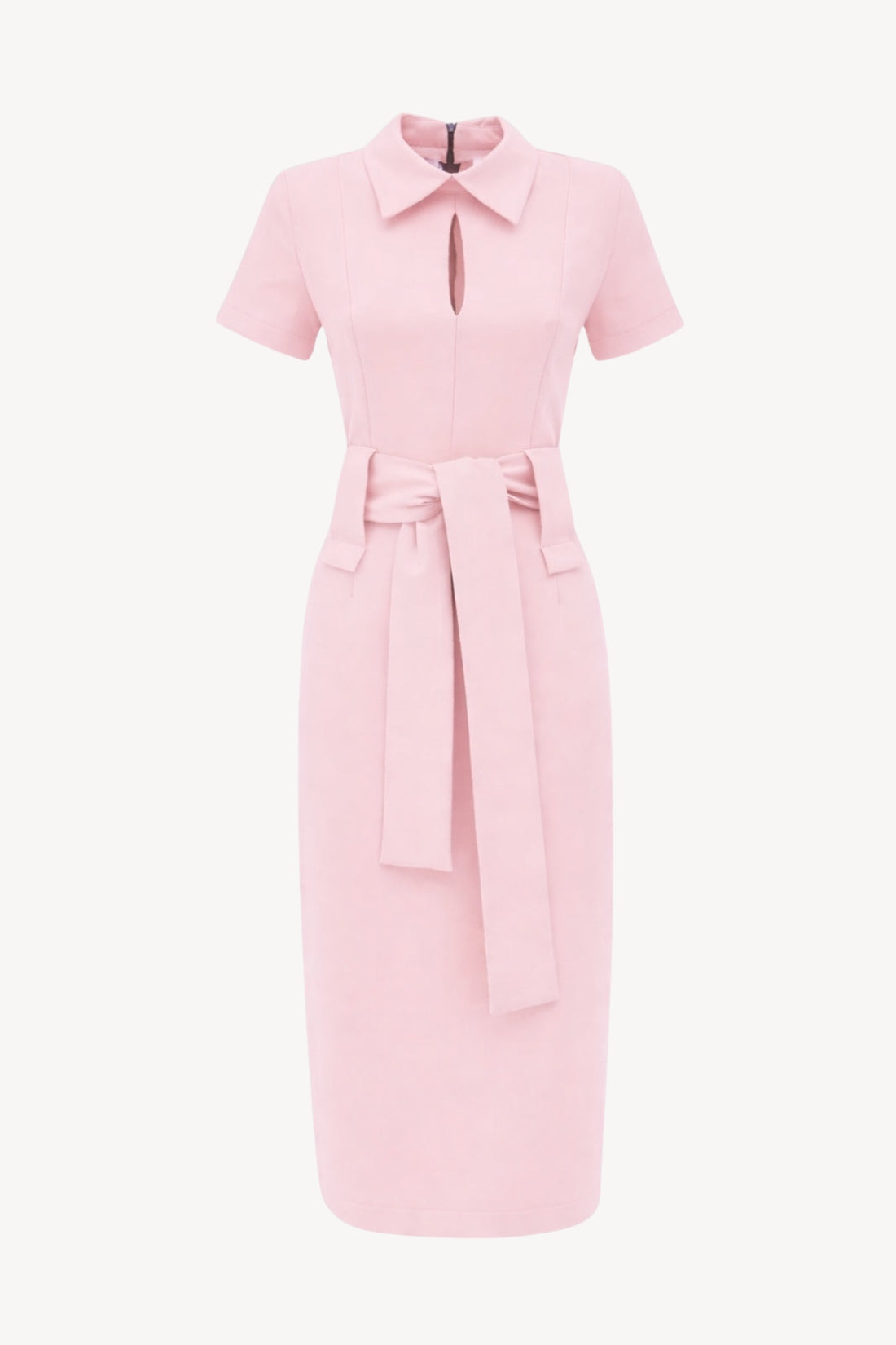 Short Sleeve Midi Dress With Belt | Blush Pink