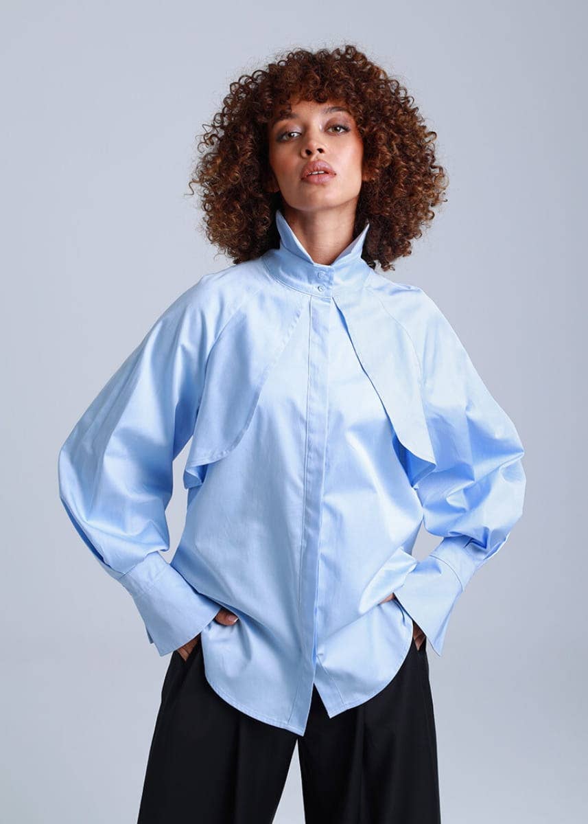 Diva Business Style Blue Organic Cotton Shirt