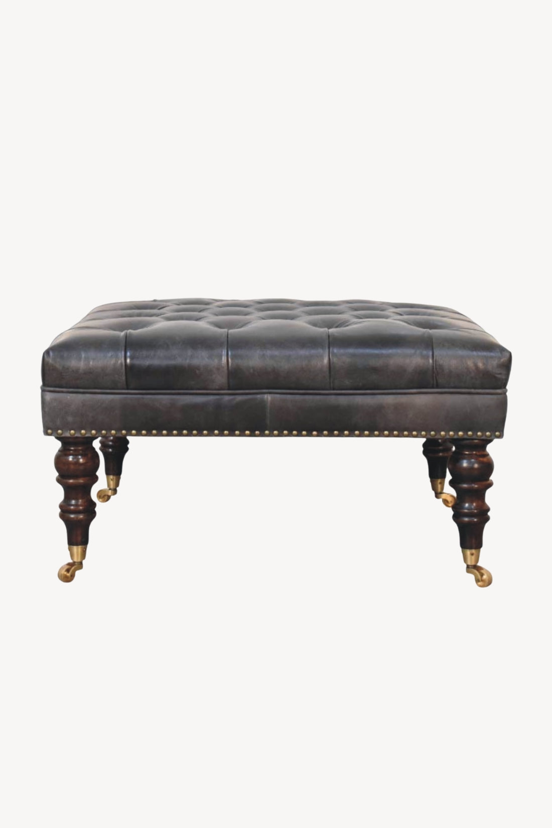 Black Leather Tufted Ottoman