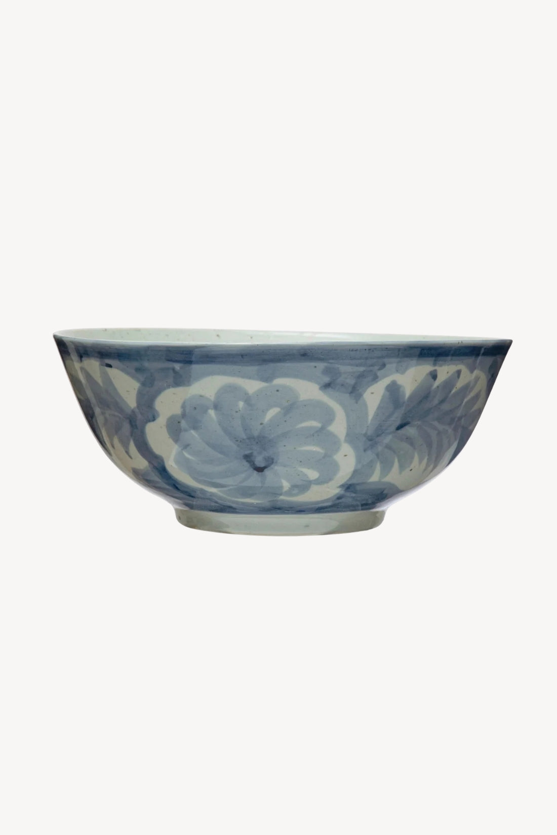 Hand-Painted Blue & White Stoneware Bowl | Floral Design