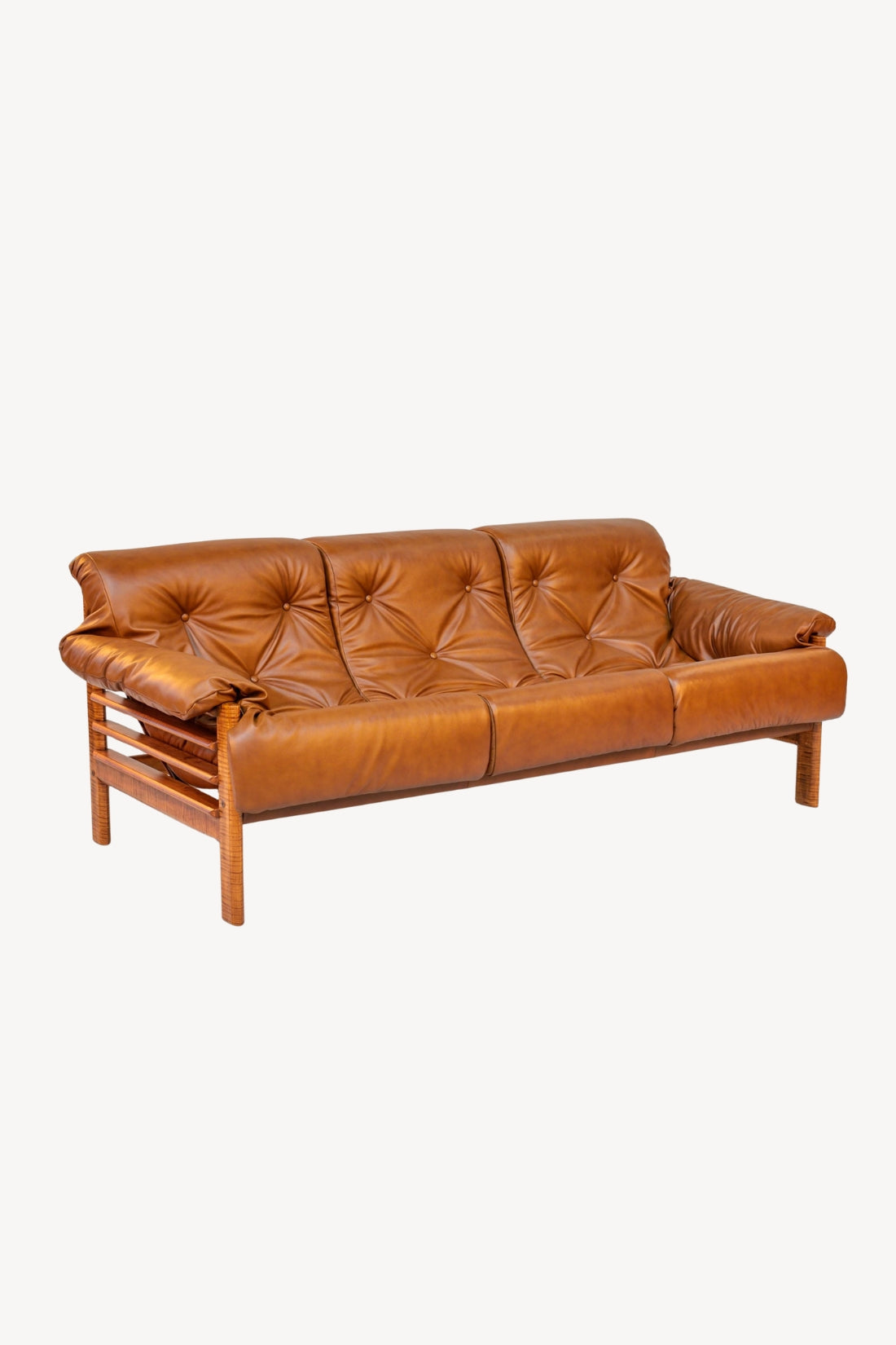 Sofa | Brown Leather with Tiger Maple Arms (Honey)