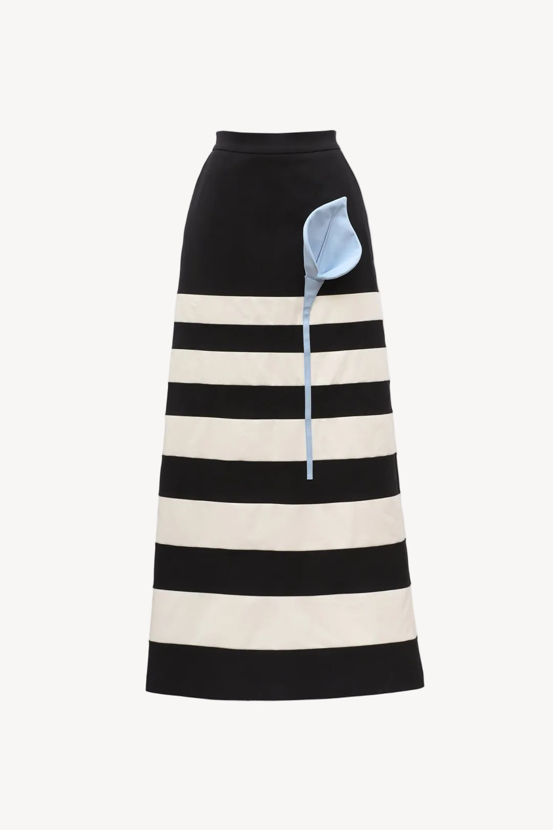 Contemporary Striped A-Line Skirt, Blue Floral Detail – Black-White - Julia Allert