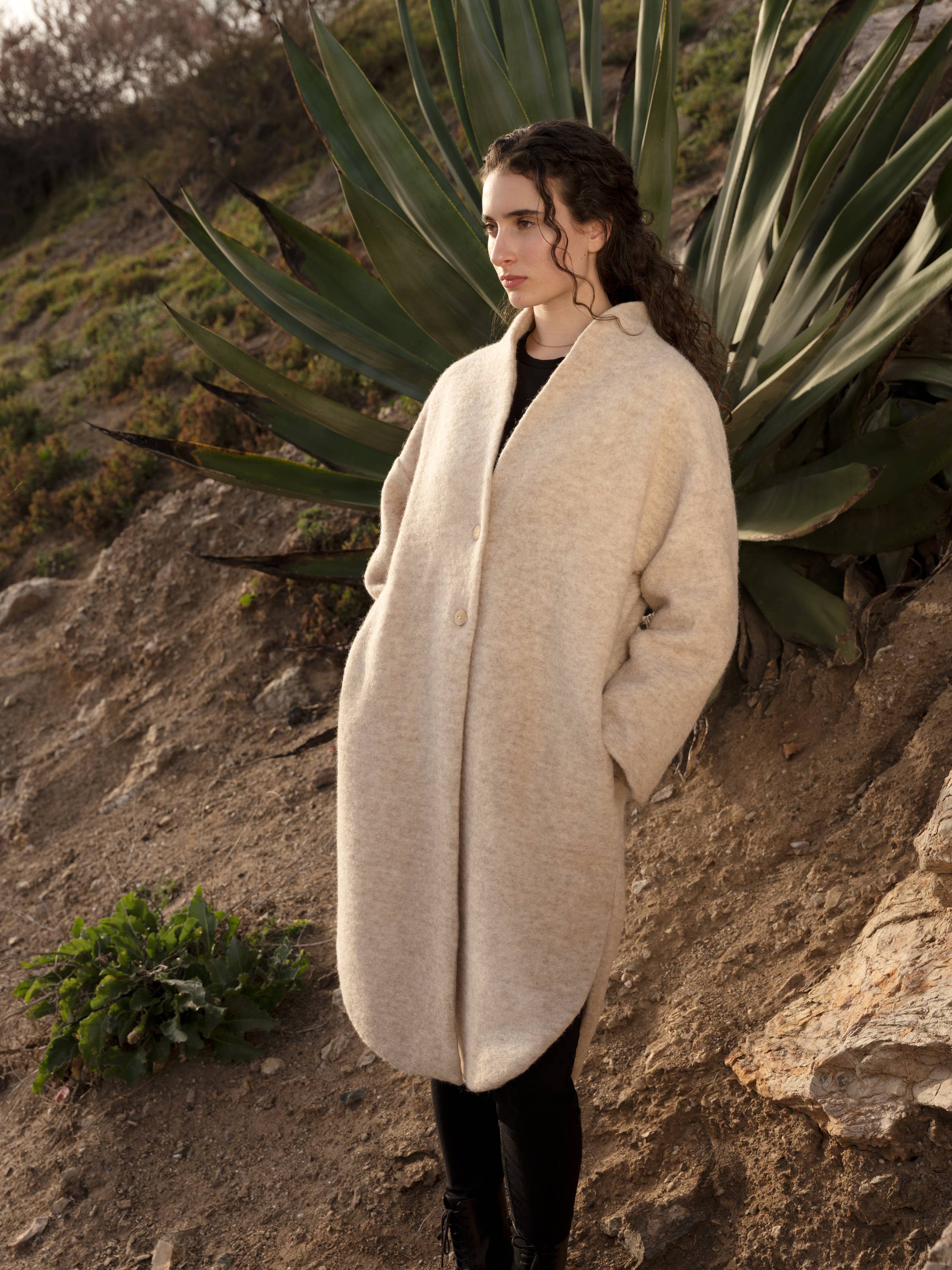 Cigala Coat in Beige Organic Wool