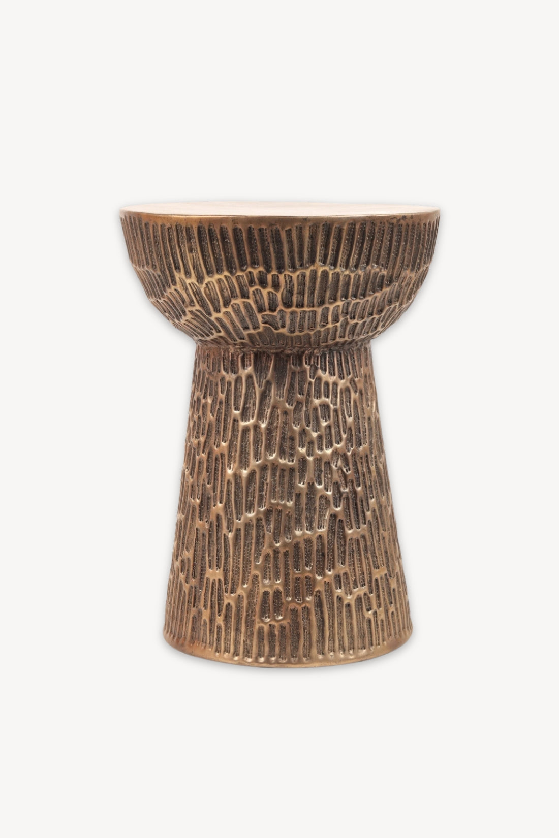 Bronze textured side table on a white background