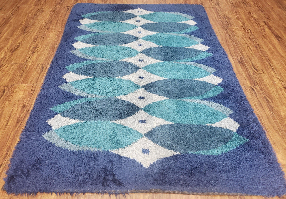 Blue Rya Rug | Vintage 1960s Danish Shag Rug