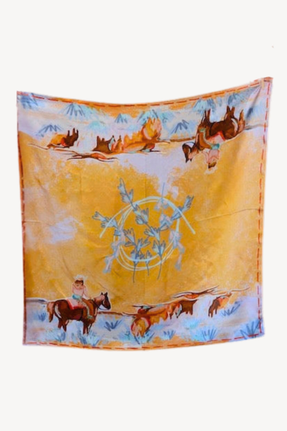 Longhorn Open Range: Large 100% Mulberry Silk 35x35 Cowgirl Wild Rag Western Scarf