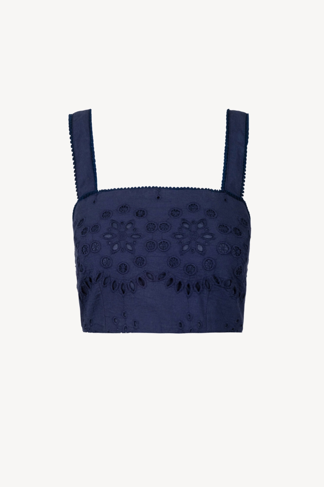 Ilyssa Crop Top In Navy Calypso Eyelet