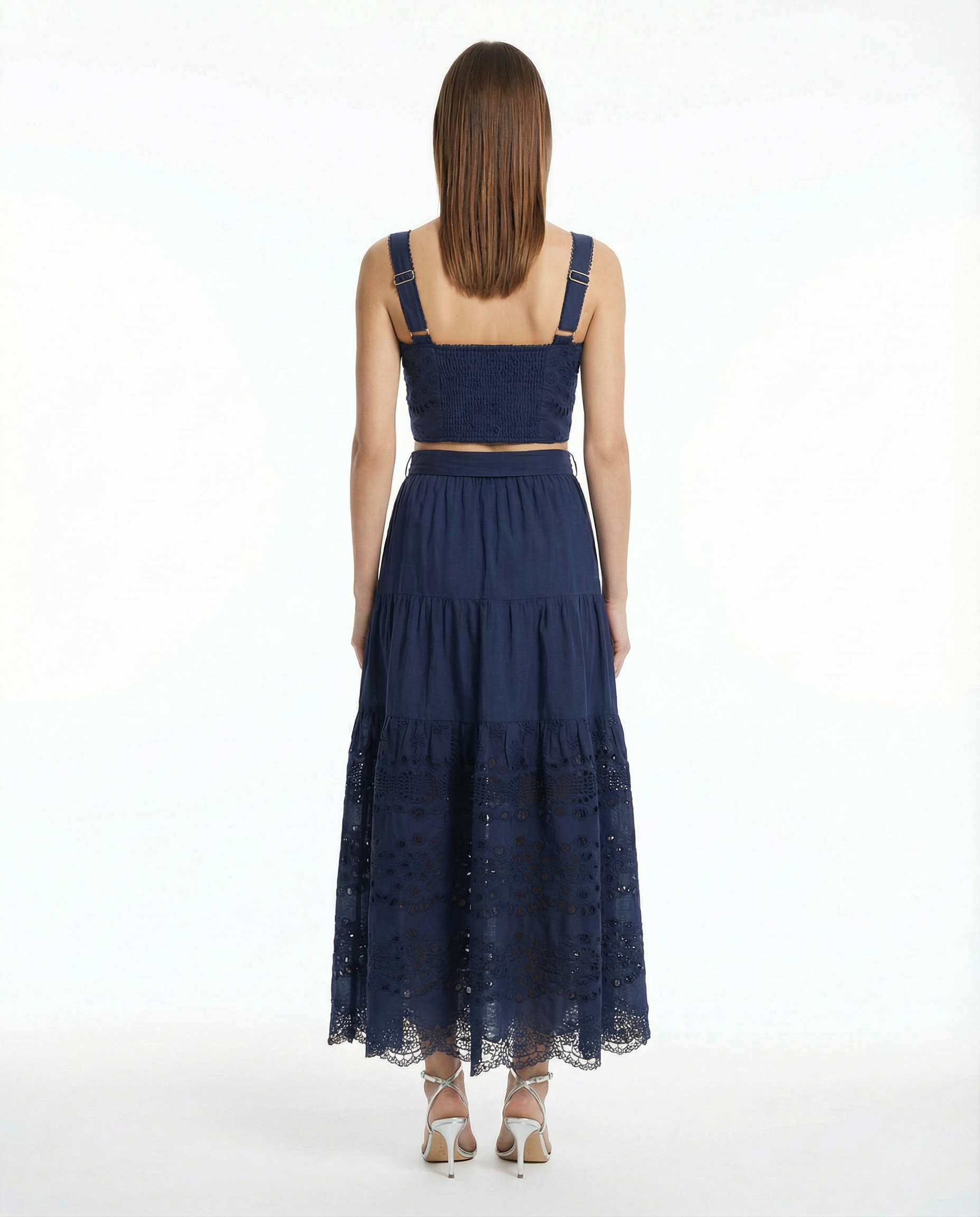 Ilyssa Crop Top In Navy Calypso Eyelet