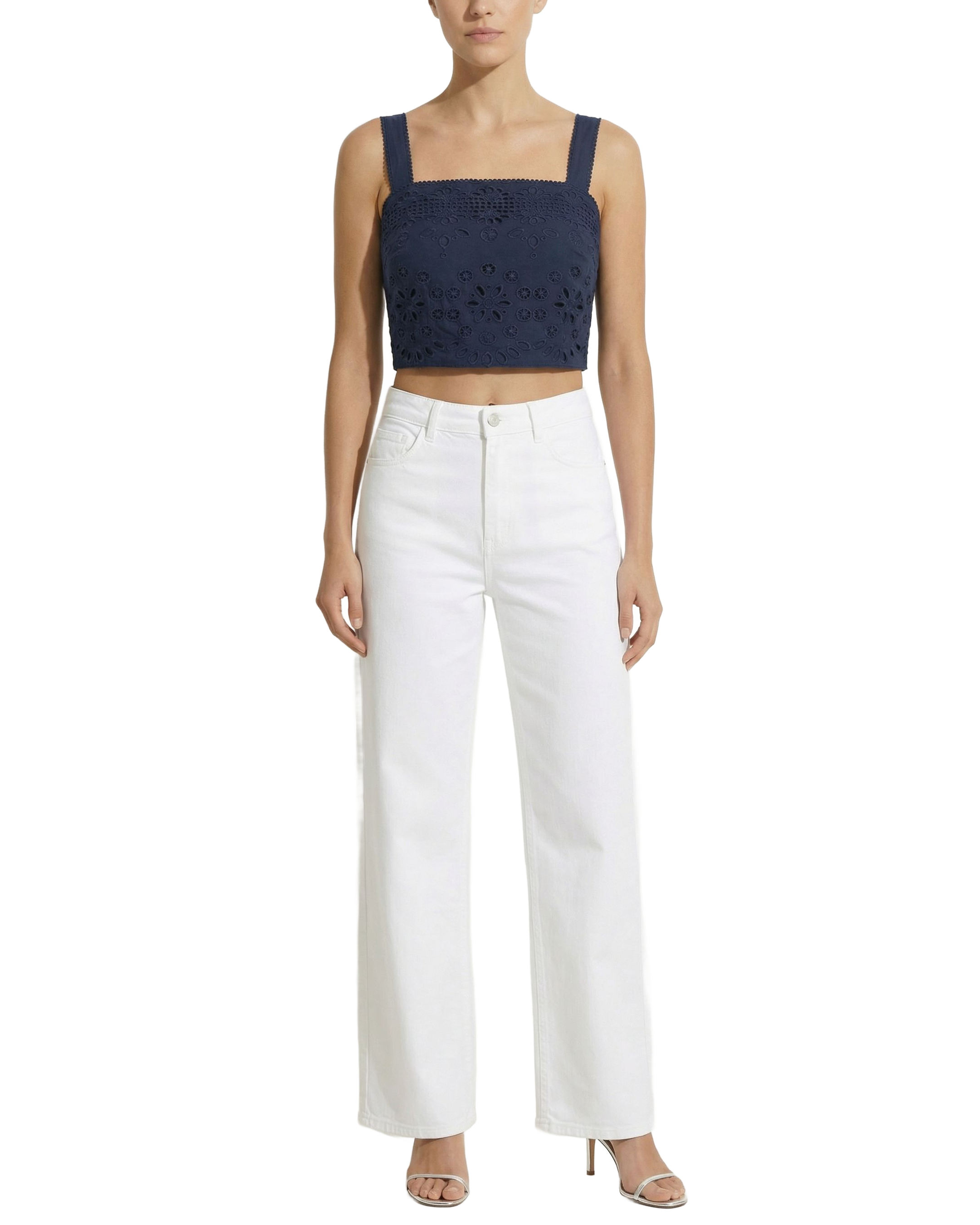 Ilyssa Crop Top In Navy Calypso Eyelet