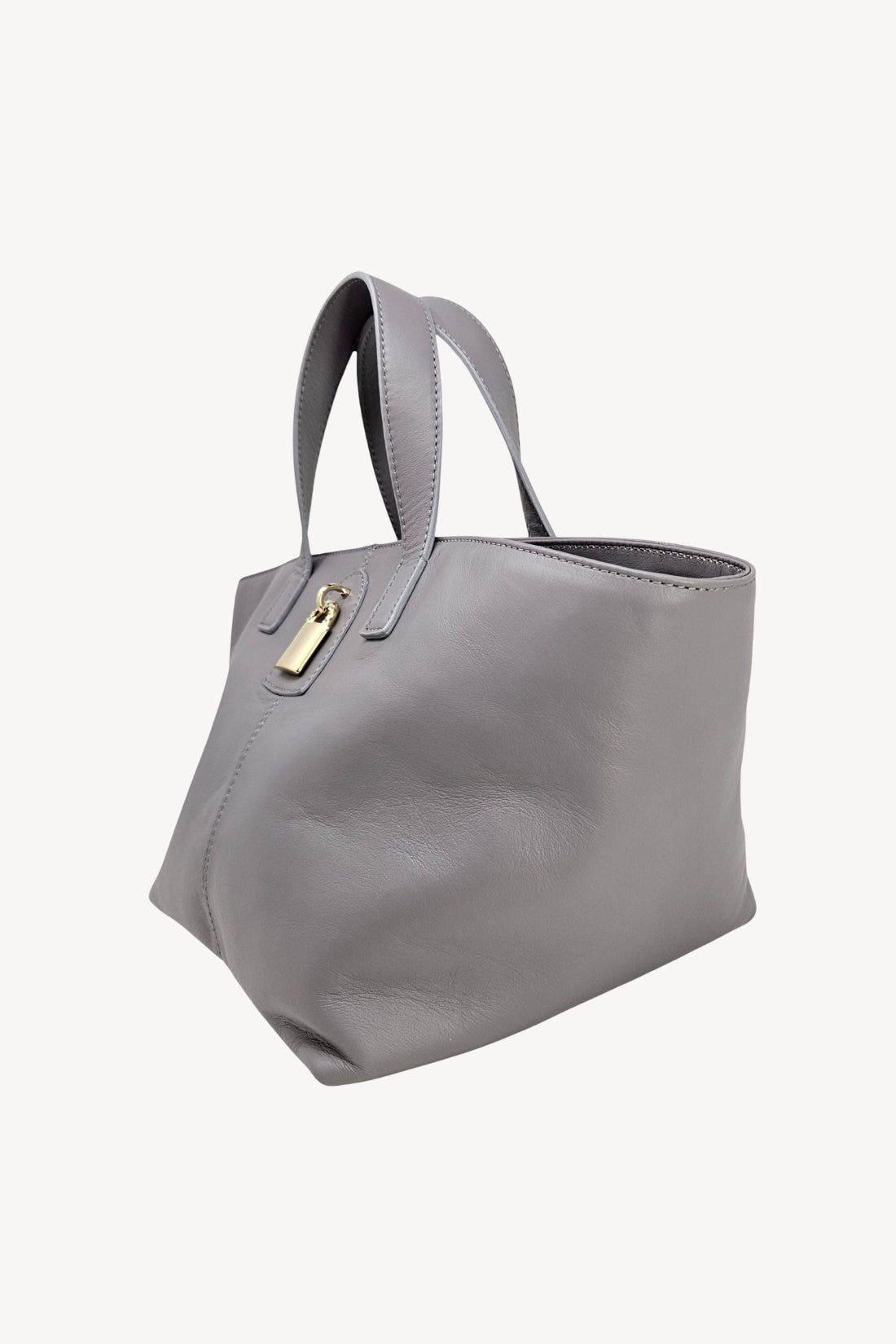 Madison Maison x Joan Hornig Light Grey Leather Lock Tote Bag