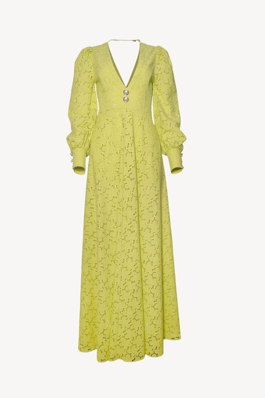 Verna Lime Green Eyelet Long Dress