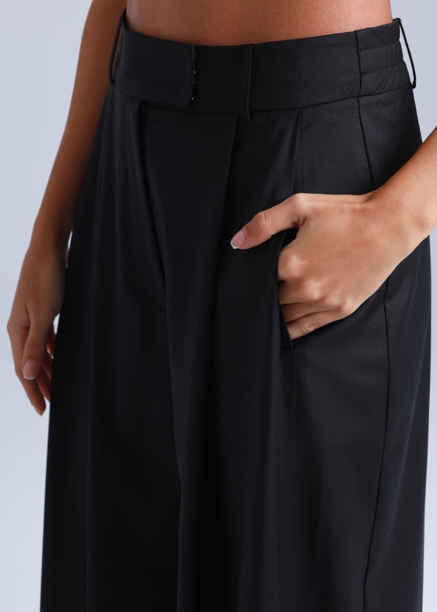 Broadway Liza Wide-Leg Virgin Wool Pants in Deep Black