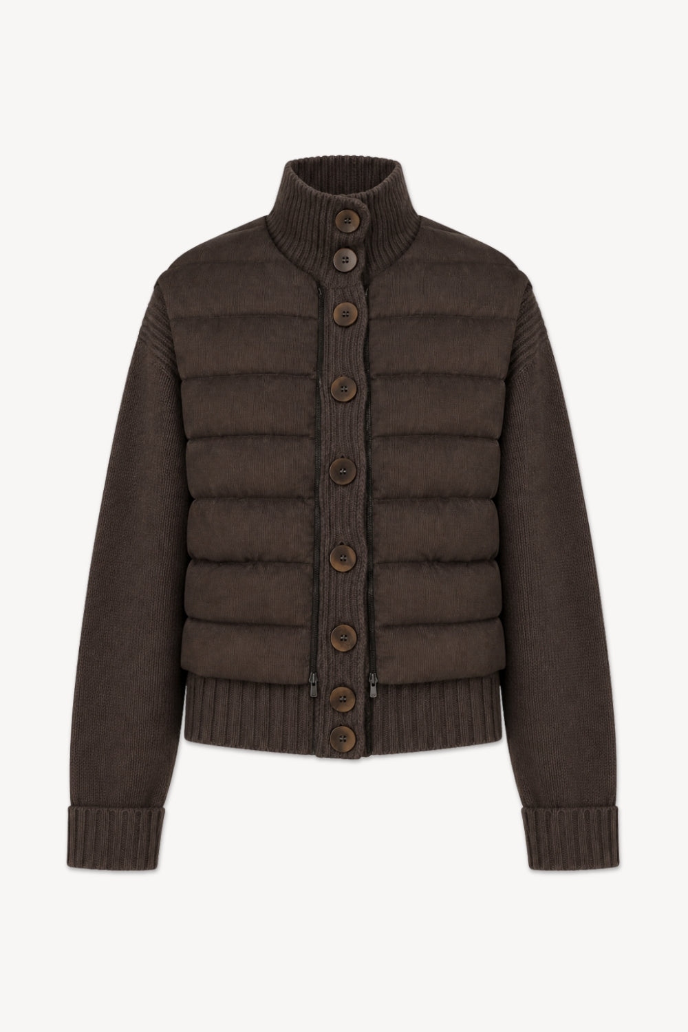 Logan Cashmere Blend Cardigan with Down-Filled Corduroy Vest | Umber