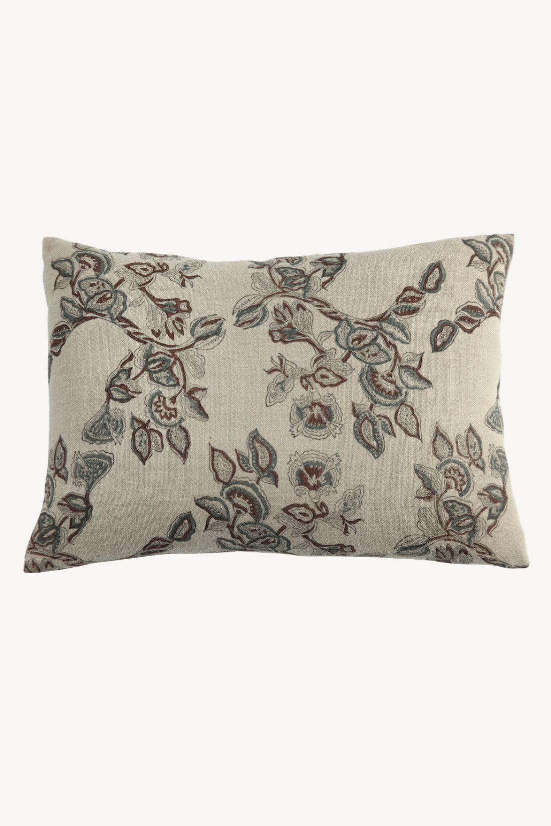 Mira Linen Floral Throw Pillow Cover, Teal