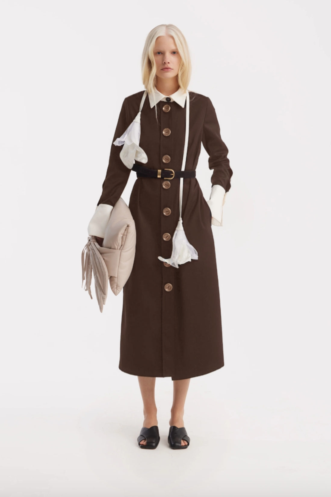 Monochrome Midi Shirt Dress | Brown & White