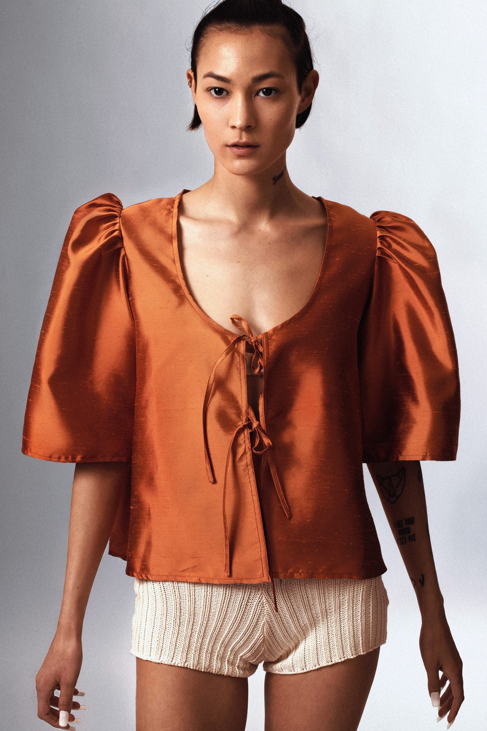 AGNES orange iridescent wild silk blouse