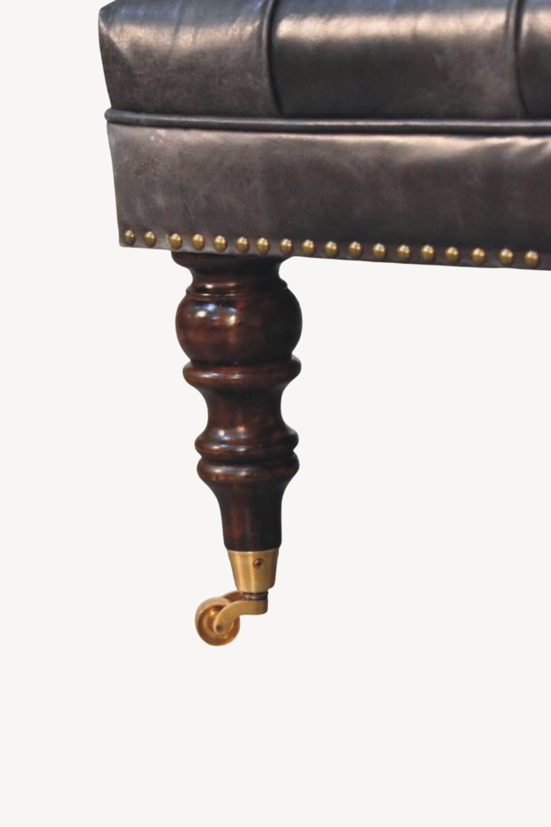 Black Leather Tufted Ottoman
