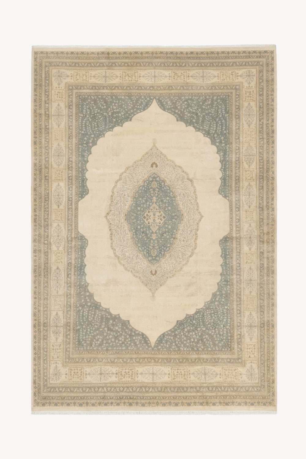 Palace Sized Pakistani Rug 12x18 | Haji Jalili Design, Oat and Light Blue | Fine 260 KPSI