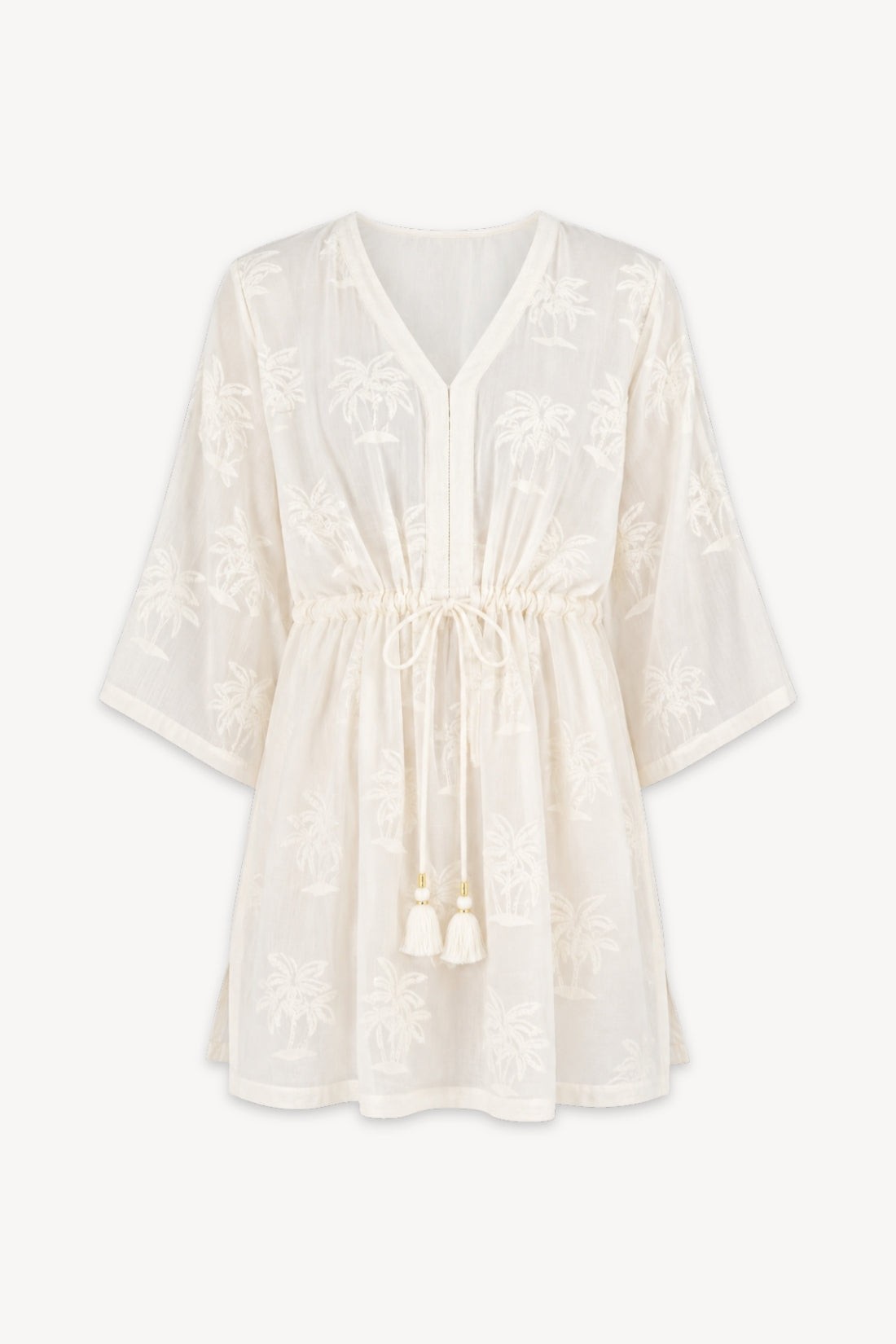 Savannah Kaftan in Cream Palm Embroidery