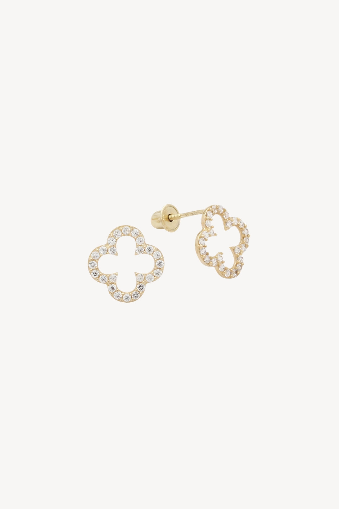 Small 10k Solid Gold CZ Clover Studs