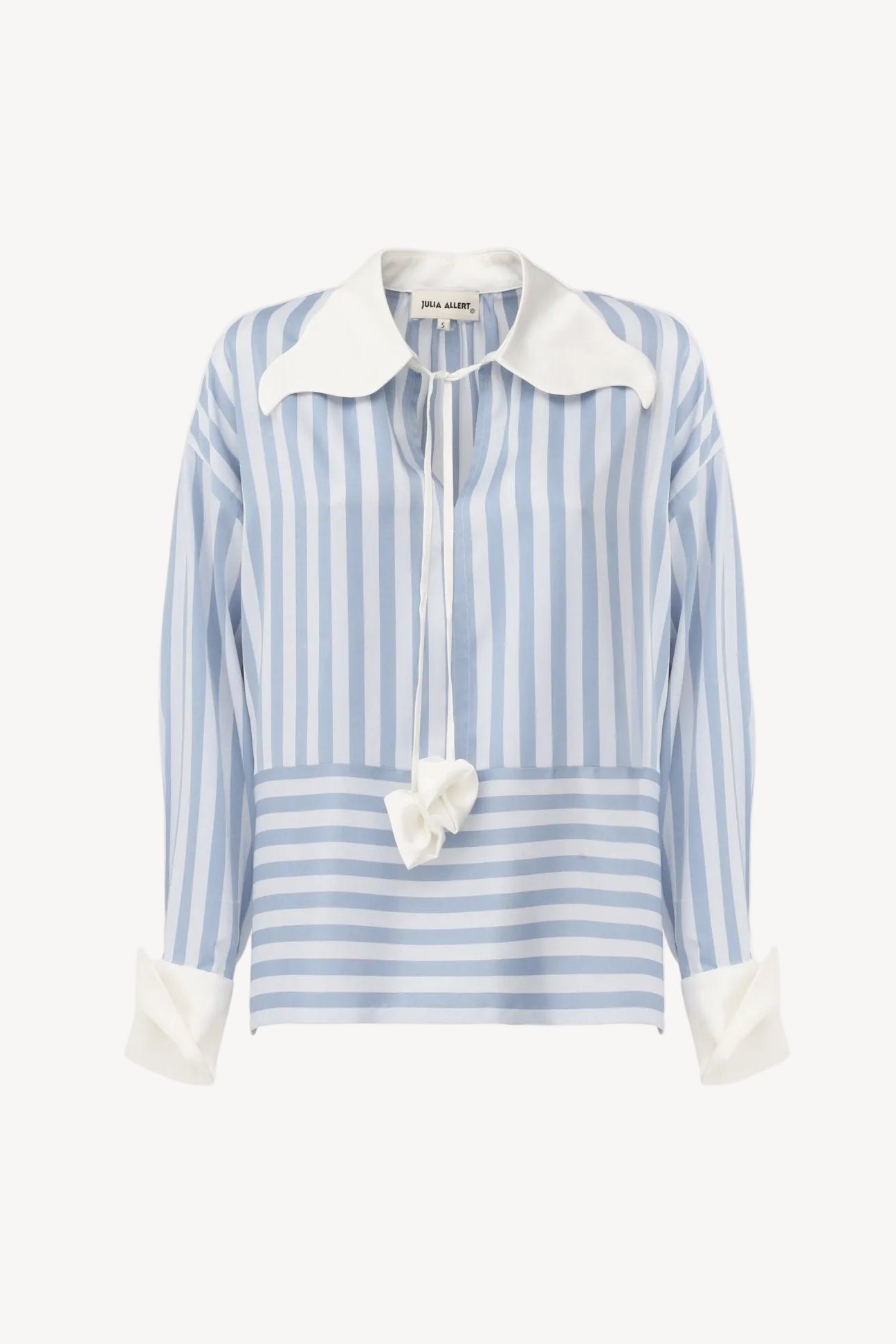 Smart Elegance – Silk-Touch Striped Long-Sleeve Blouse Light Blue - Julia Allert