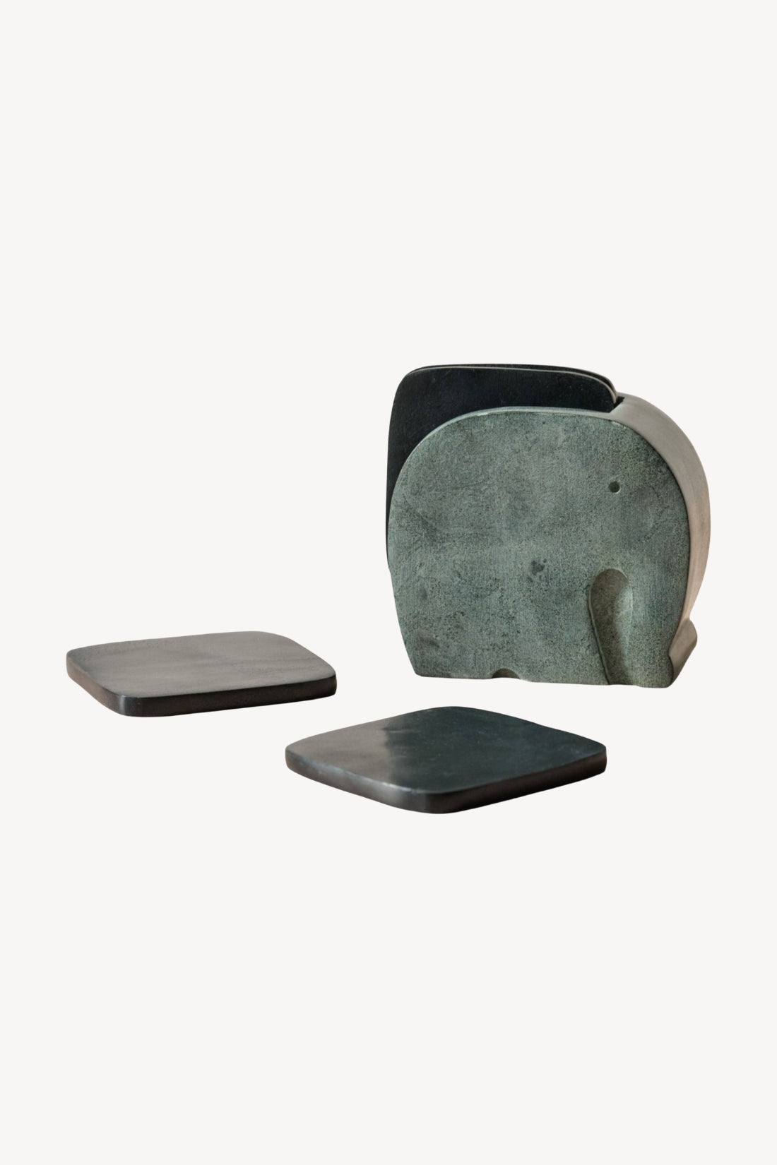 Stone Elephant Holder and 4 Coasters