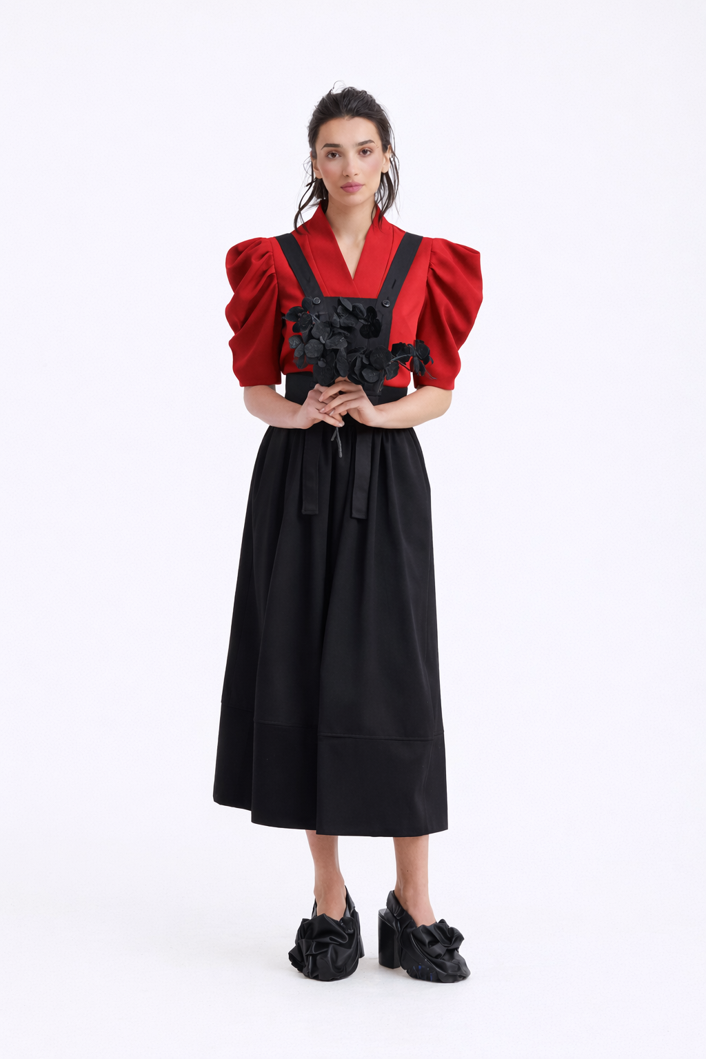 Red V-Neck Puff Sleeve Top