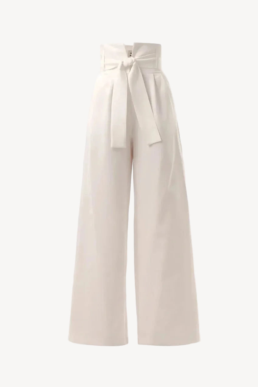 White High Waist Long Wide Leg Trousers by Julia Allert