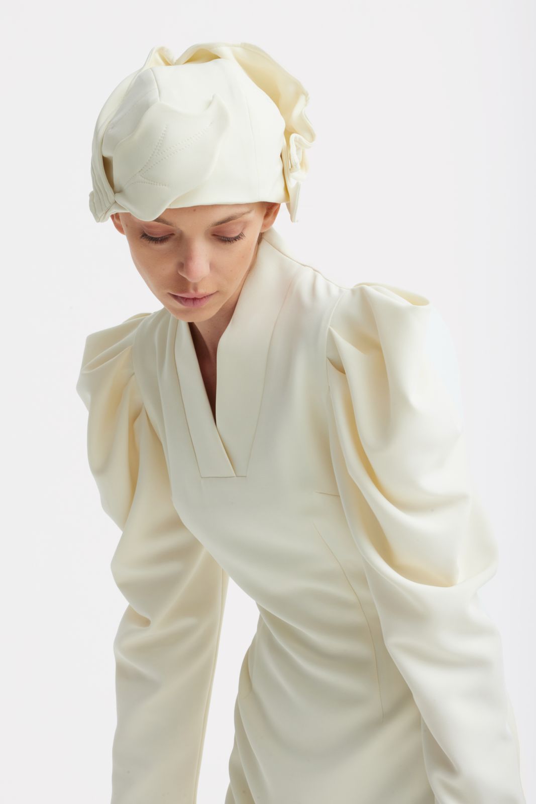 Crepe Midi Dress With Statement Sleeves | Ivory