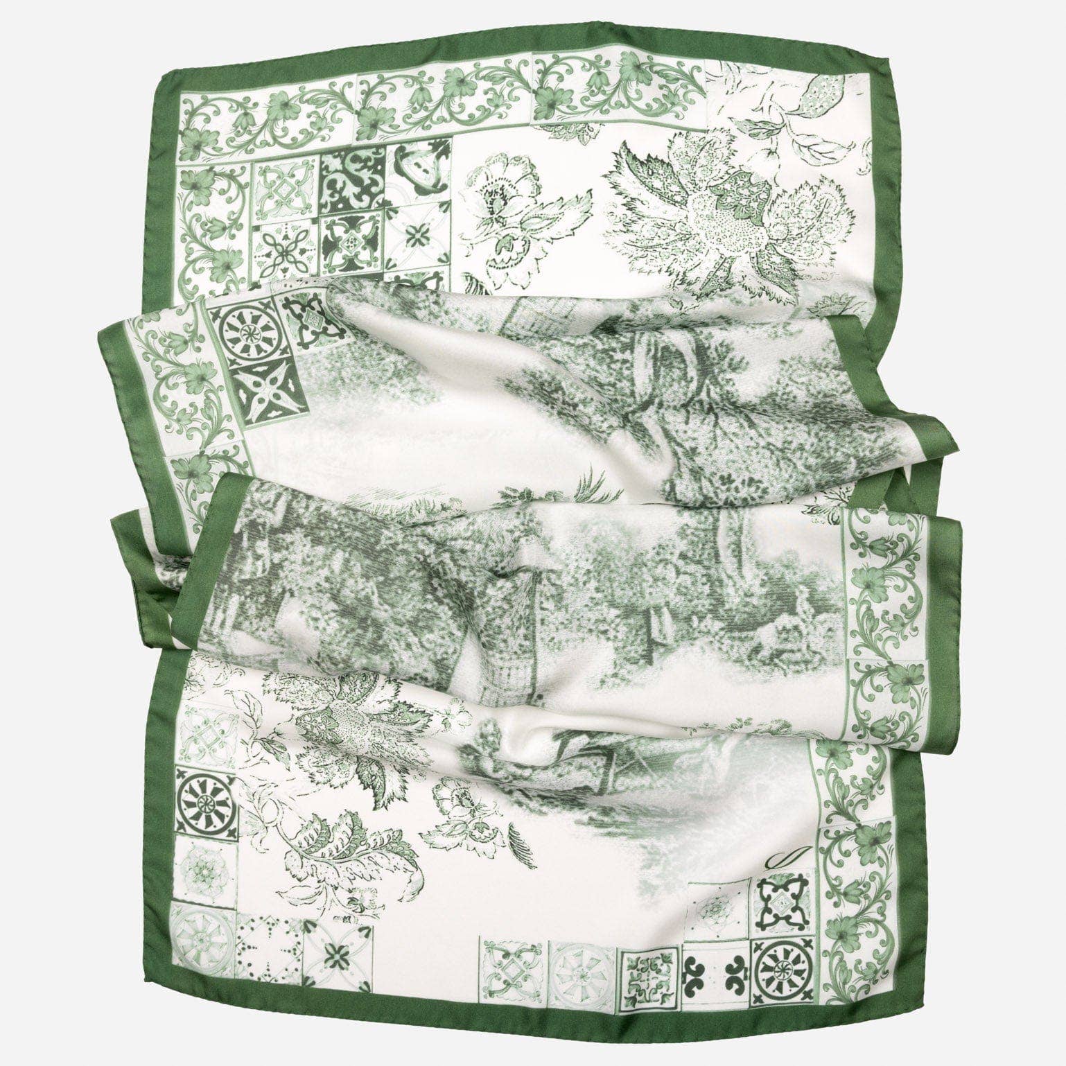 Toile - Long Green Silk Scarf